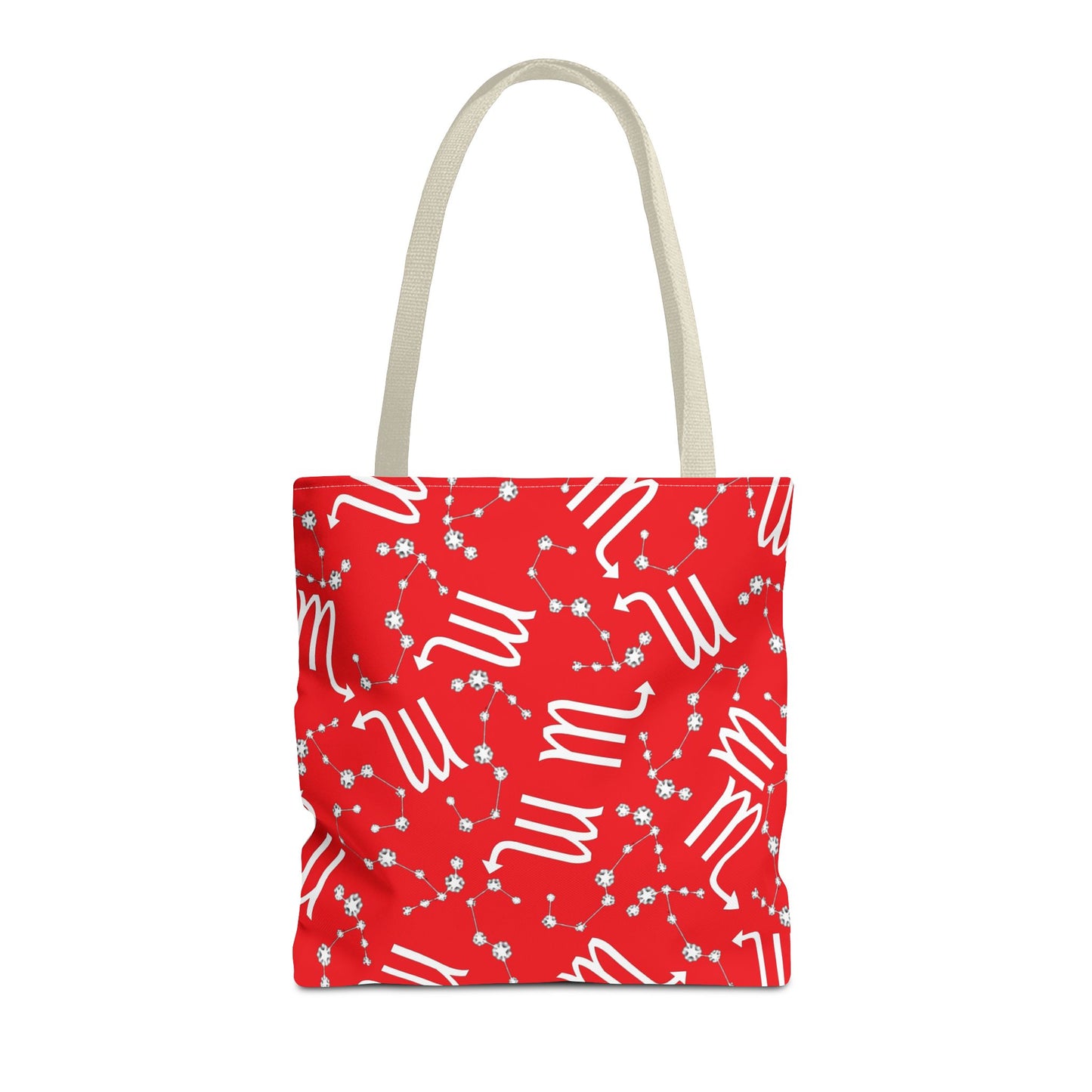 Tote Bag, Scorpio Zodiac Sign, AOP, (Red, White)