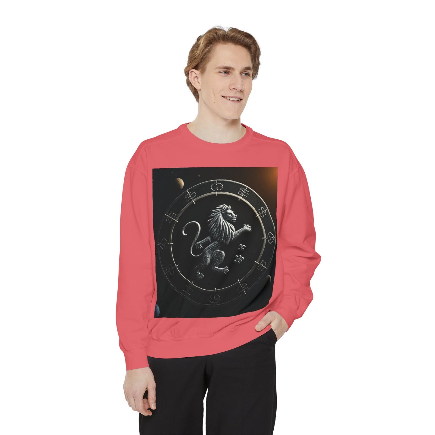 Garment-Dyed Sweatshirt, Unisex, Space Animal Design, Leo