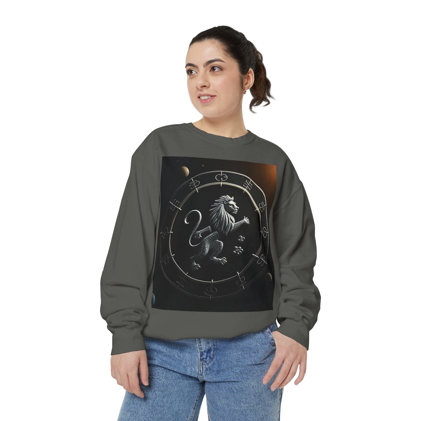 Garment-Dyed Sweatshirt, Unisex, Space Animal Design, Leo