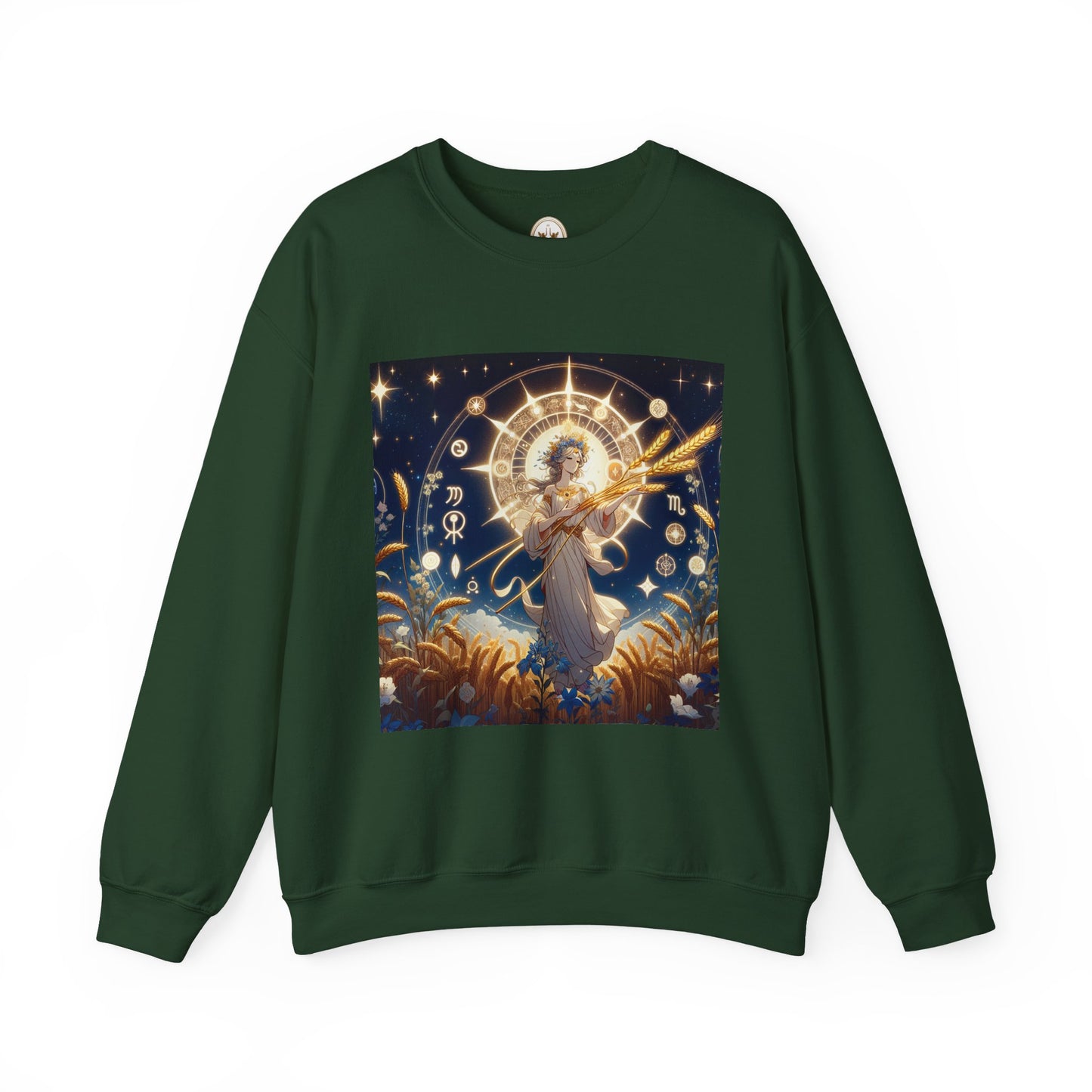 Unisex Heavy Blend™ Crewneck Sweatshirt, anime girl in wheat field, Virgo Zodiac Design