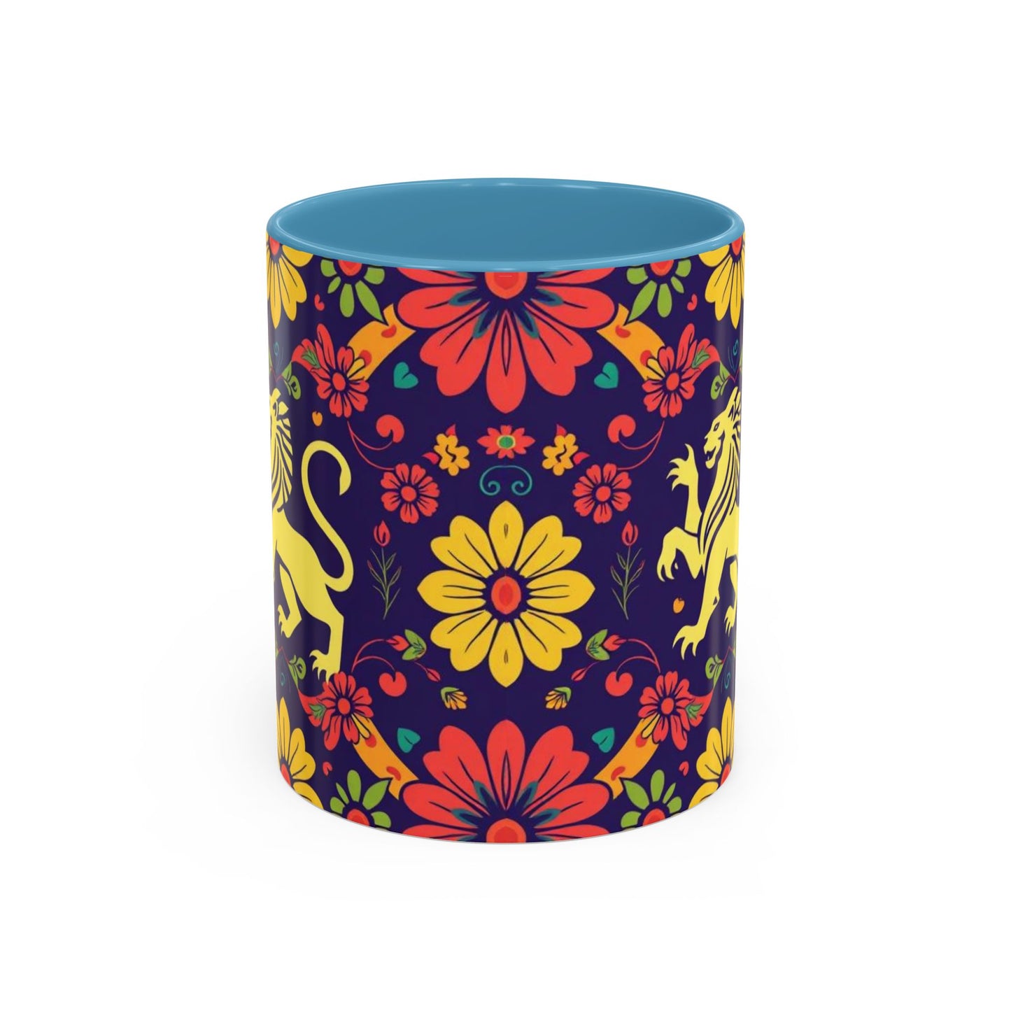 Accent Coffee Mug, Leo, Zodiac v3, Flower Pattern, (11, 15oz)