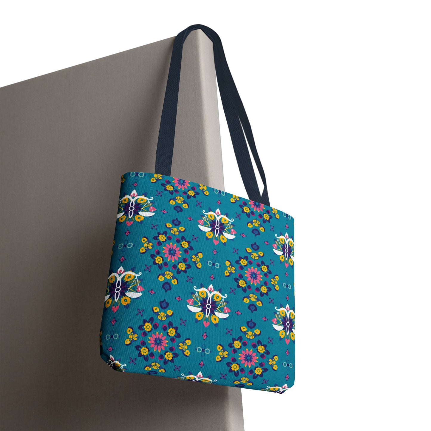 Tote Bag (AOP), Libra, Zodiac v1, Flower Pattern