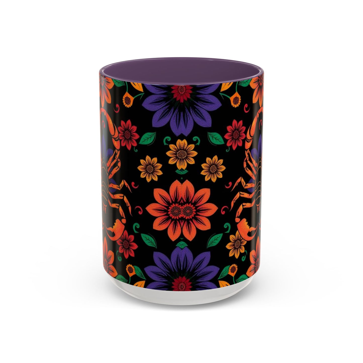 Accent Coffee Mug, Scorpio, Zodiac. Flower Pattern, (11, 15oz)