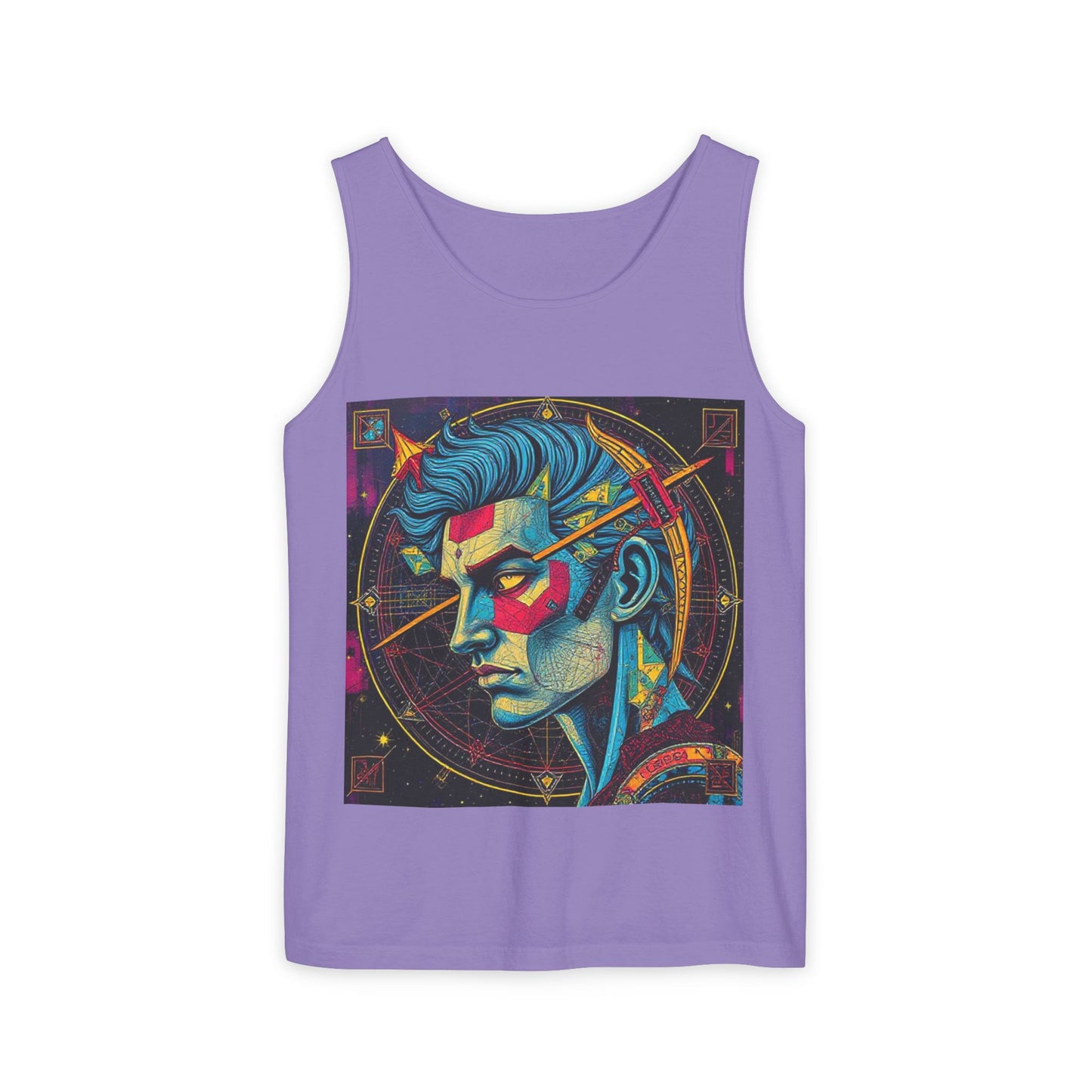 Unisex Garment-Dyed, Tank Top, Sagittarius Design, Pop Art v1, 100% US cotton