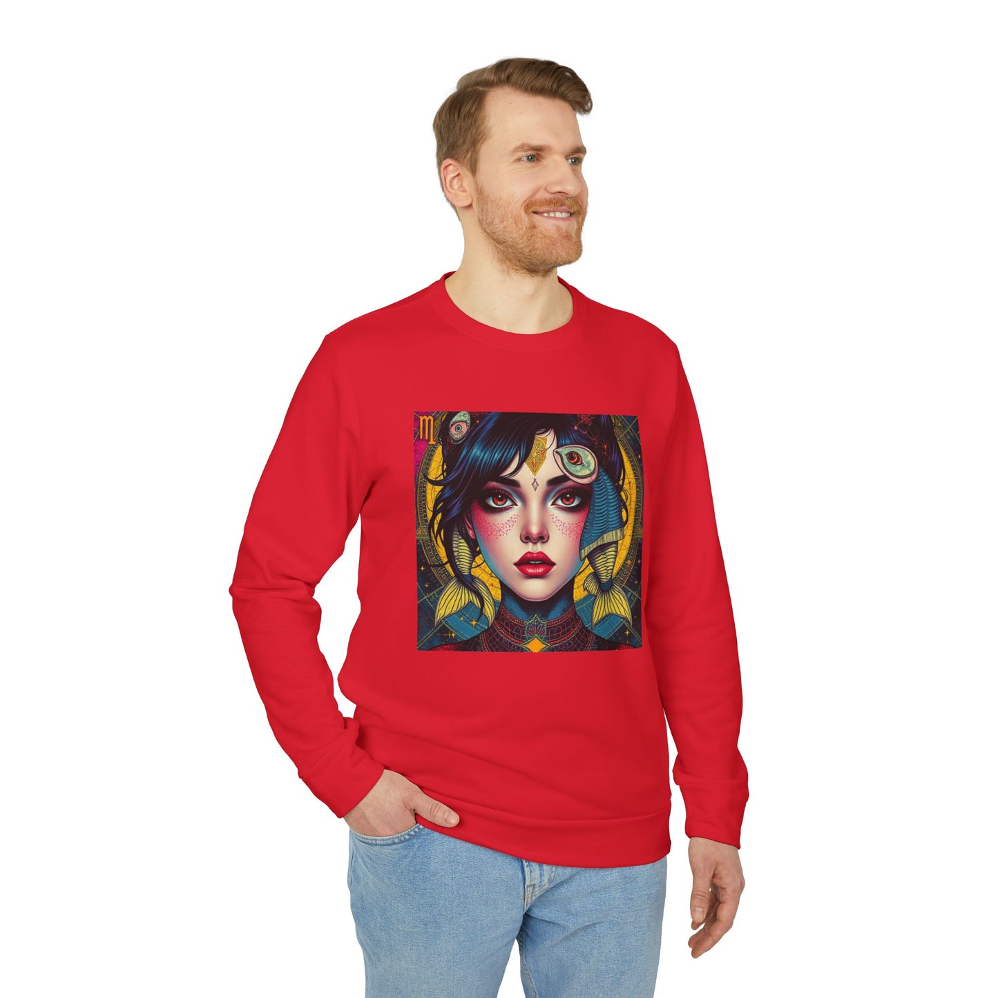 Adidas, Unisex Fleece Crewneck Sweatshirt, Pisces, Pop Art v1, Zodiac
