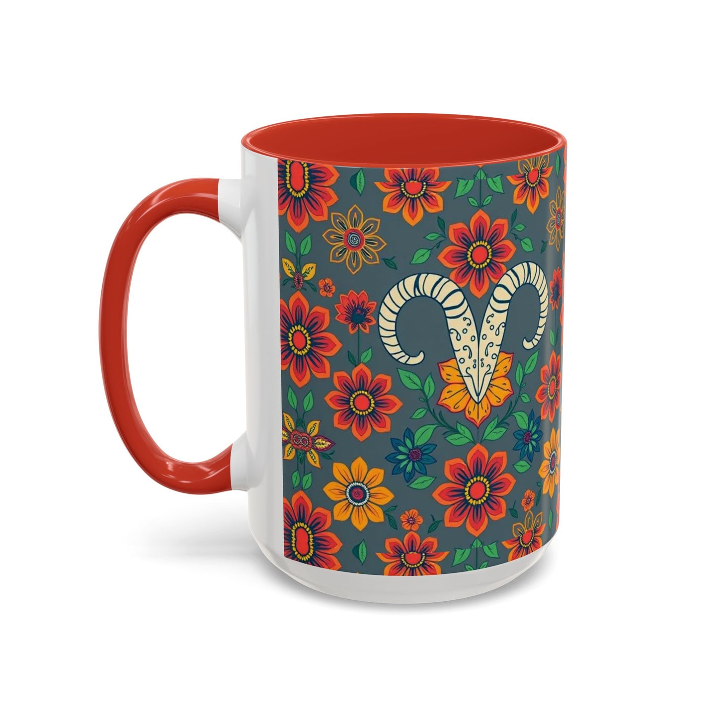 Accent Coffee Mug, Aries, Zodiac v4, Flower Pattern, (11, 15oz)