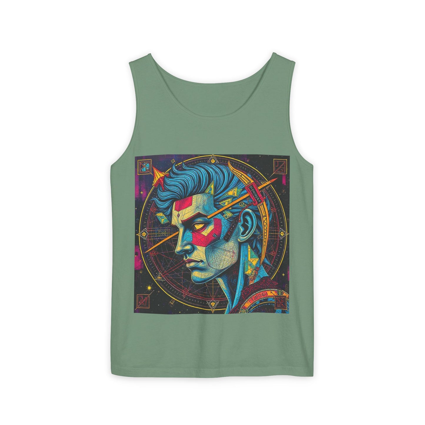Unisex Garment-Dyed, Tank Top, Sagittarius Design, Pop Art v1, 100% US cotton