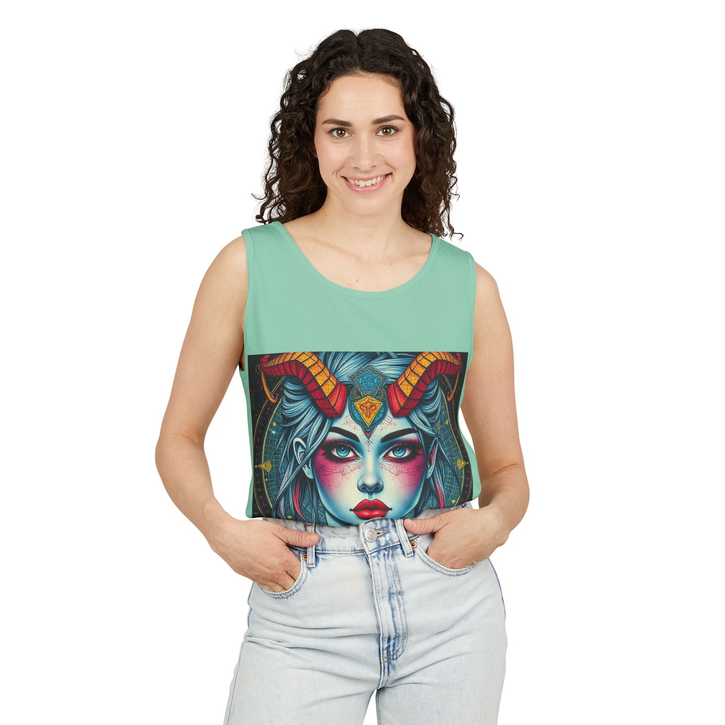 Unisex Garment-Dyed, Tank Top, Capricorn, Pop Art v1, 100% US cotton