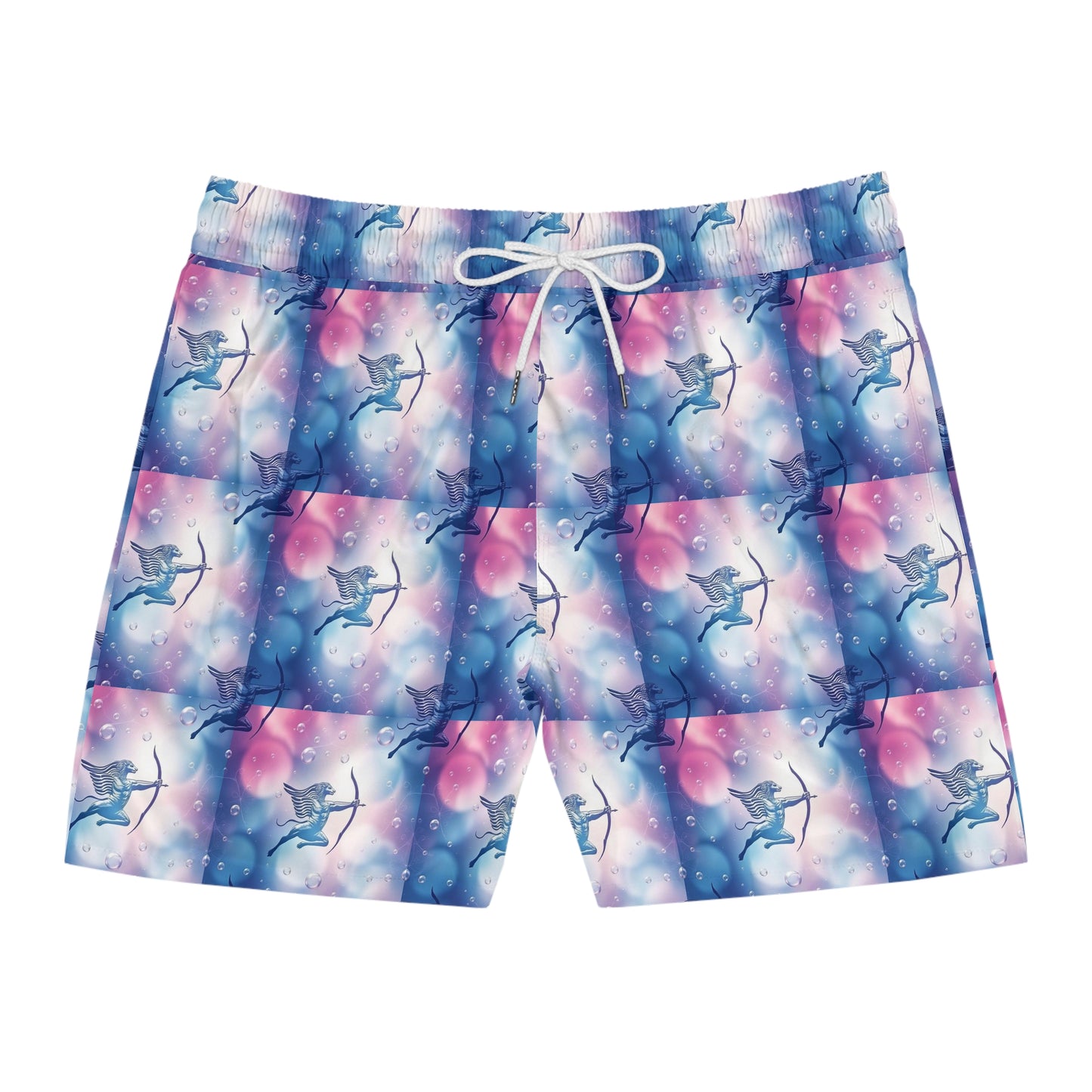 Men's Mid-Length Swim Shorts, (AOP), Sagittarius, Zodiac v4, Bubble Pattern
