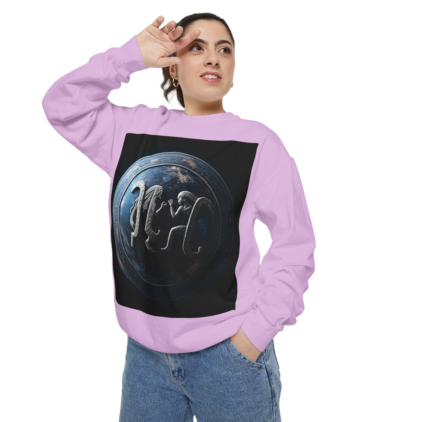 Garment-Dyed Sweatshirt, Unisex, Space Symbol Design, Gemini