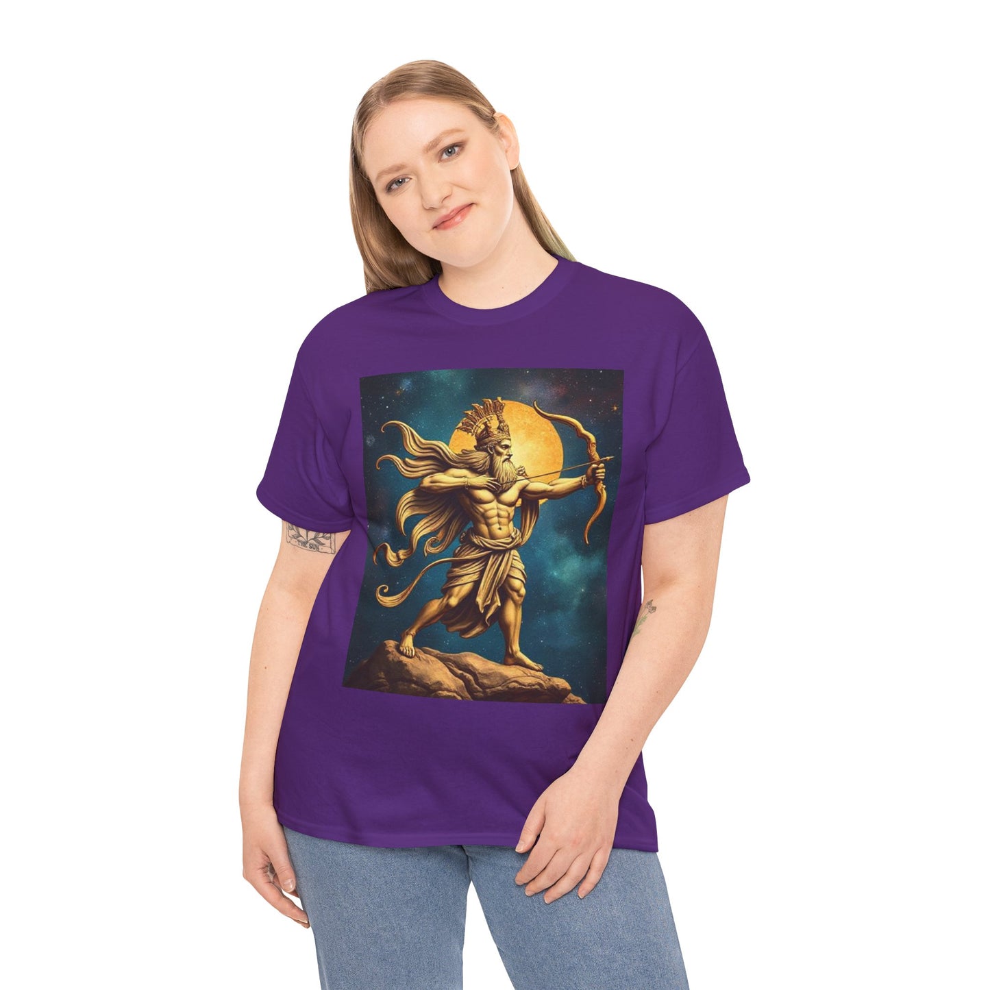 Unisex Heavy Cotton T-Shirt, Midnight Arrow v1, Sagittarius Zodiac Design