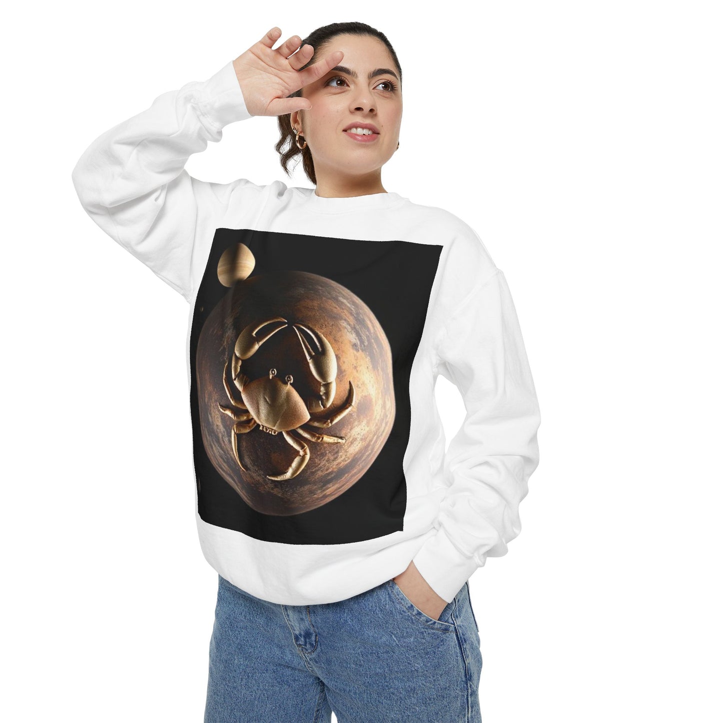 Garment-Dyed Sweatshirt, Unisex, Space Animal Design v1, Cancer
