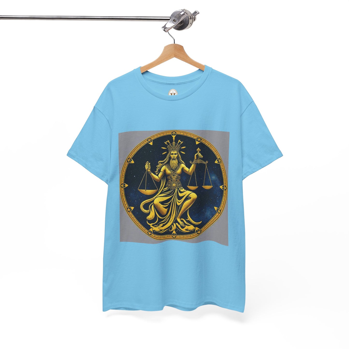Unisex Heavy Cotton T-Shirt, Gold Libra God, Zodiac Design