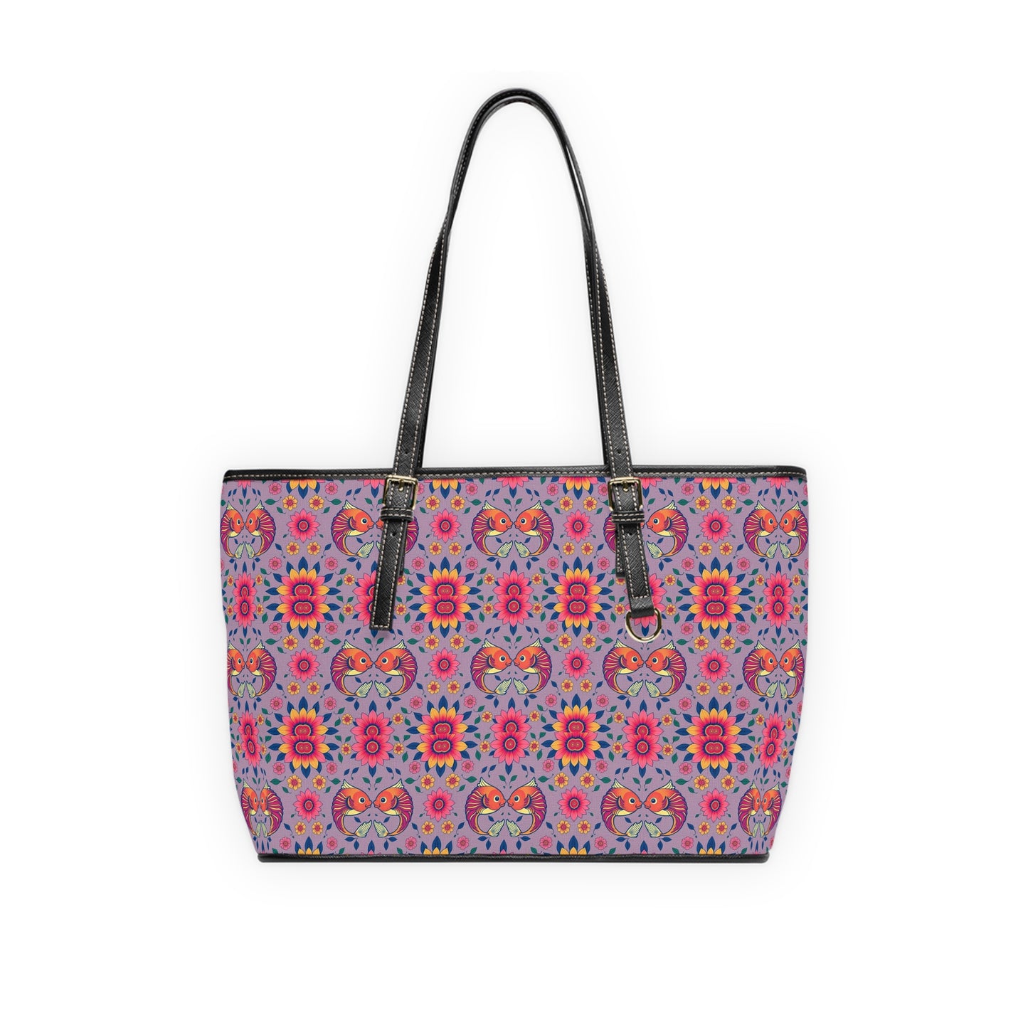 Leather Shoulder Bag, Pisces, Zodiac v1, Flower Pattern