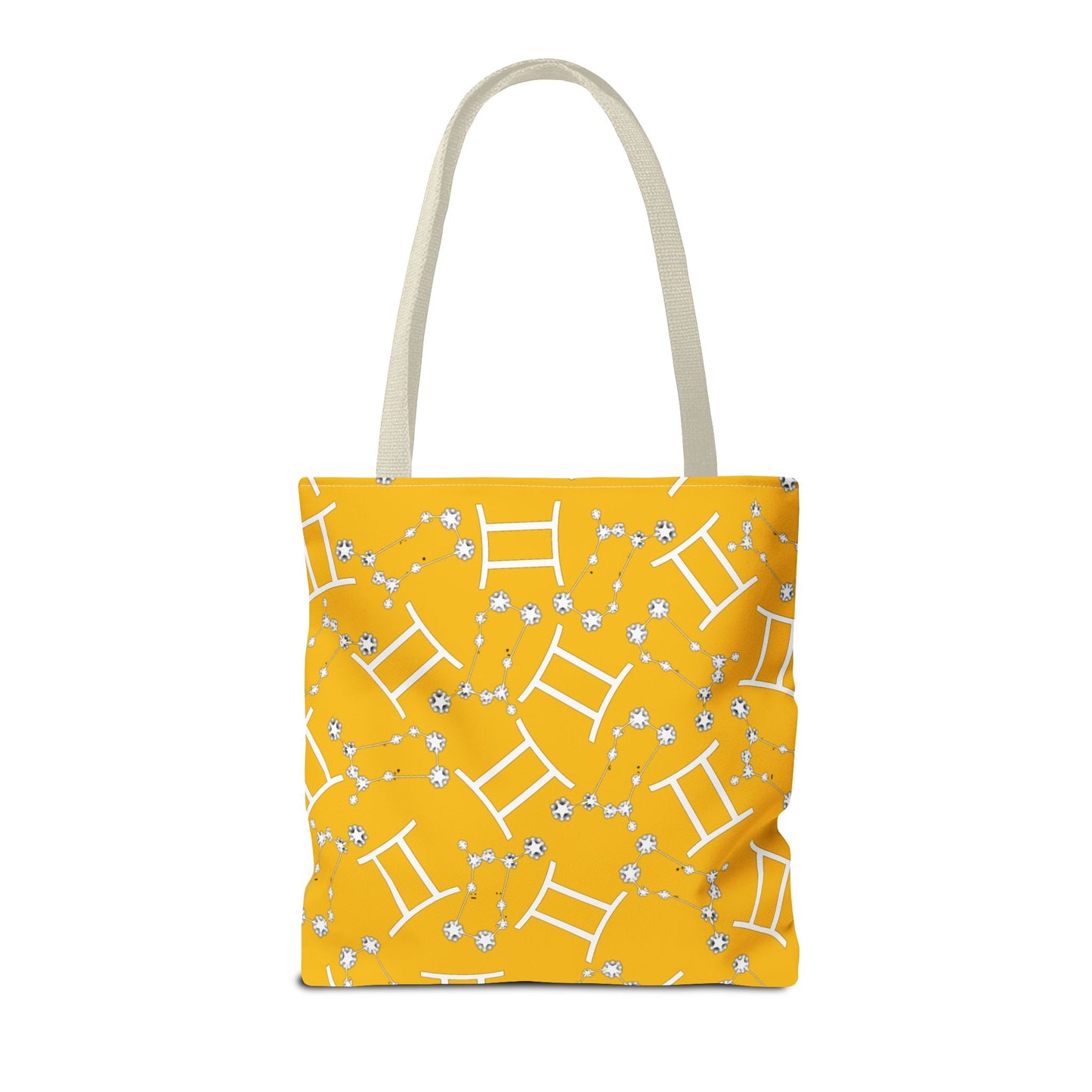 Tote Bag, Gemini Zodiac Sign, AOP, (Yellow, White Print)