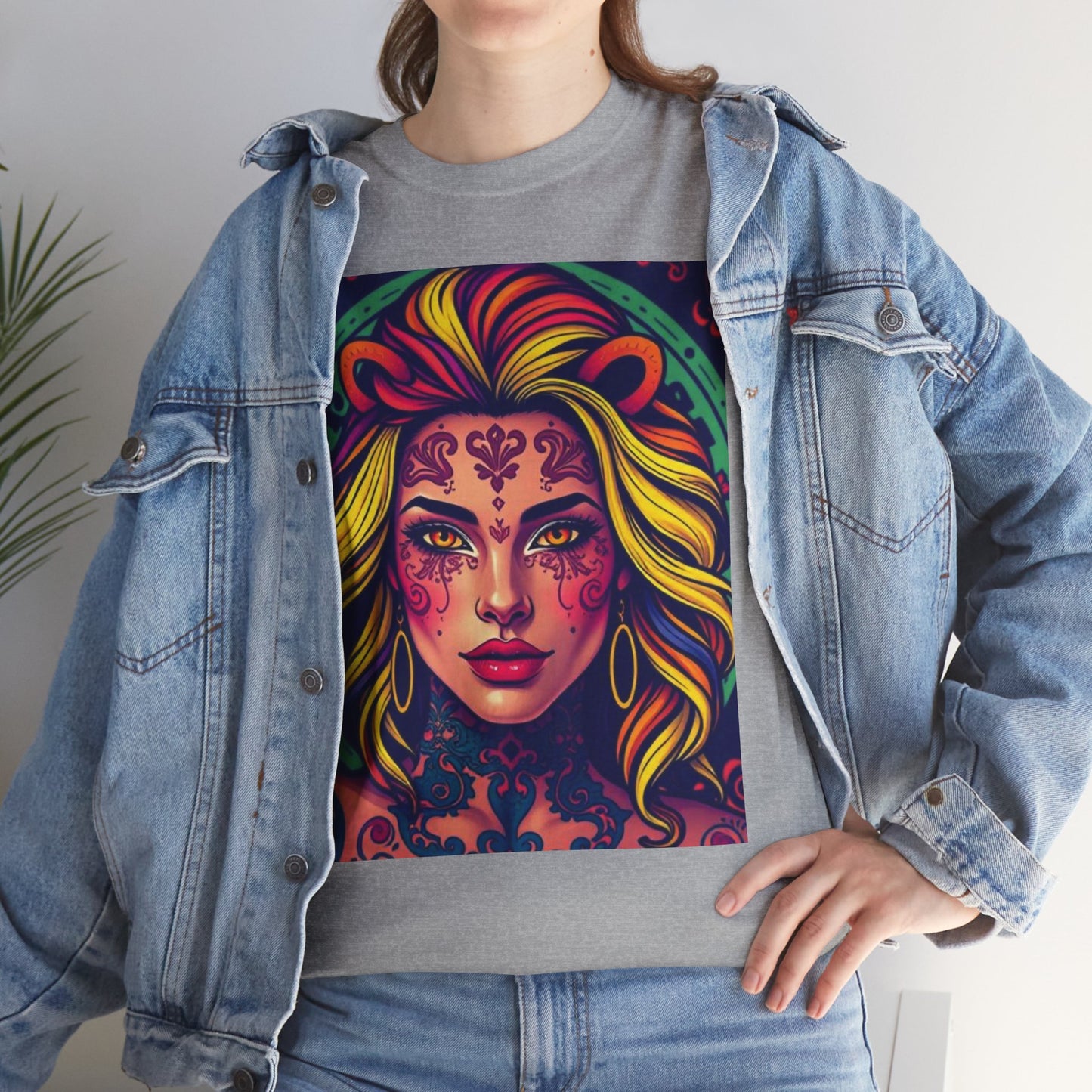 Unisex Heavy Cotton T-Shirt, Leo, Zodiac v1, Sexy Art