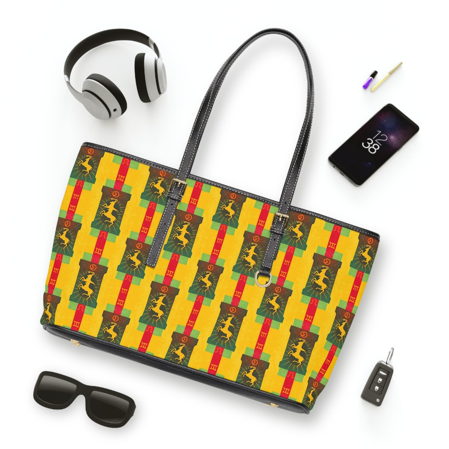 Leather Shoulder Bag, Capricorn, Zodiac v4, Shapes Pattern