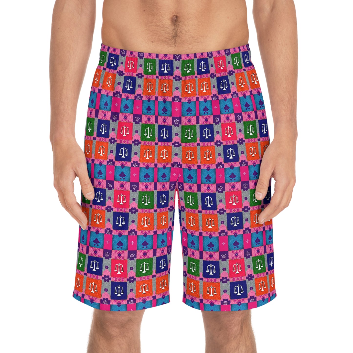 Men's Board Shorts, (AOP), Libra, Zodiac, Shape Pattern
