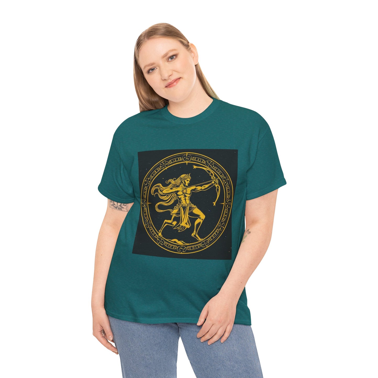 Unisex Heavy Cotton T-Shirt, Mythical Faun/Satyr, Sagittarius Zodiac Design