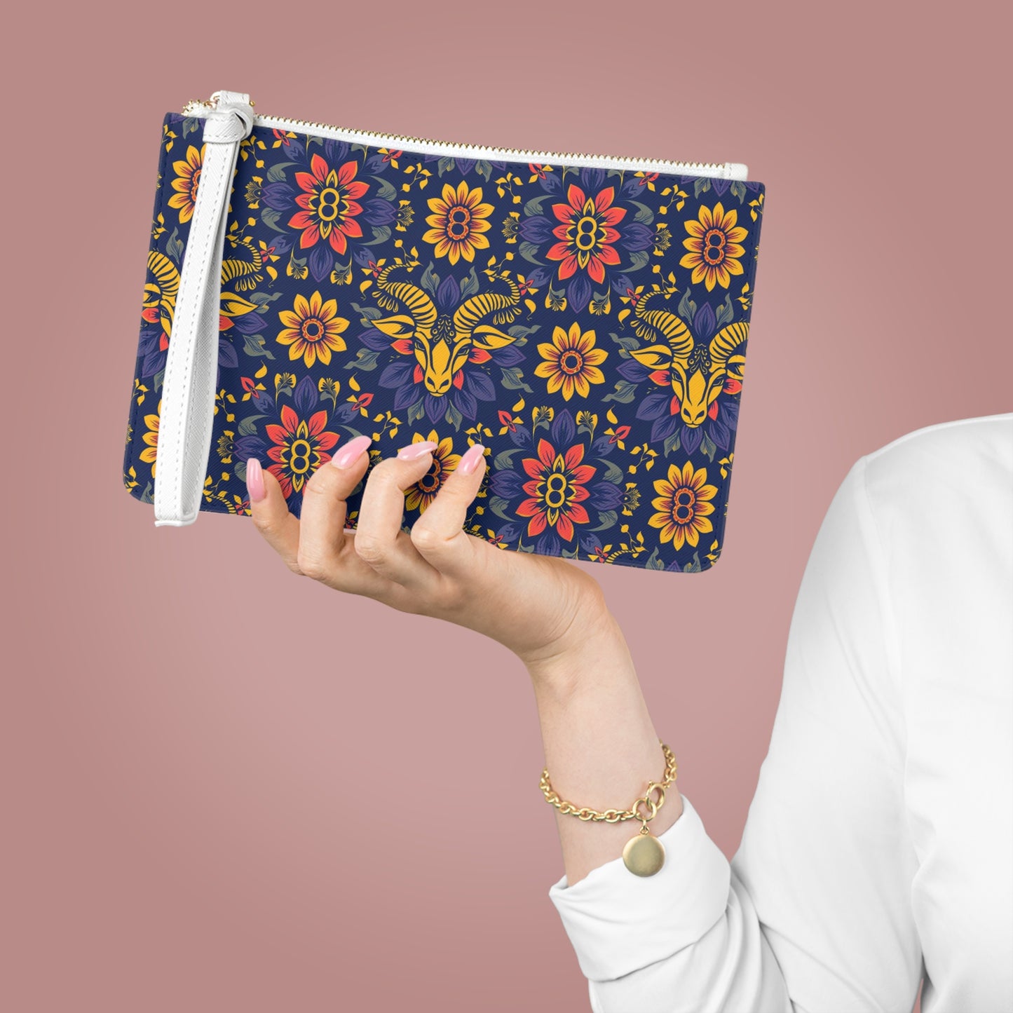 Clutch Bag, Taurus, Zodiac v1, Flower Pattern