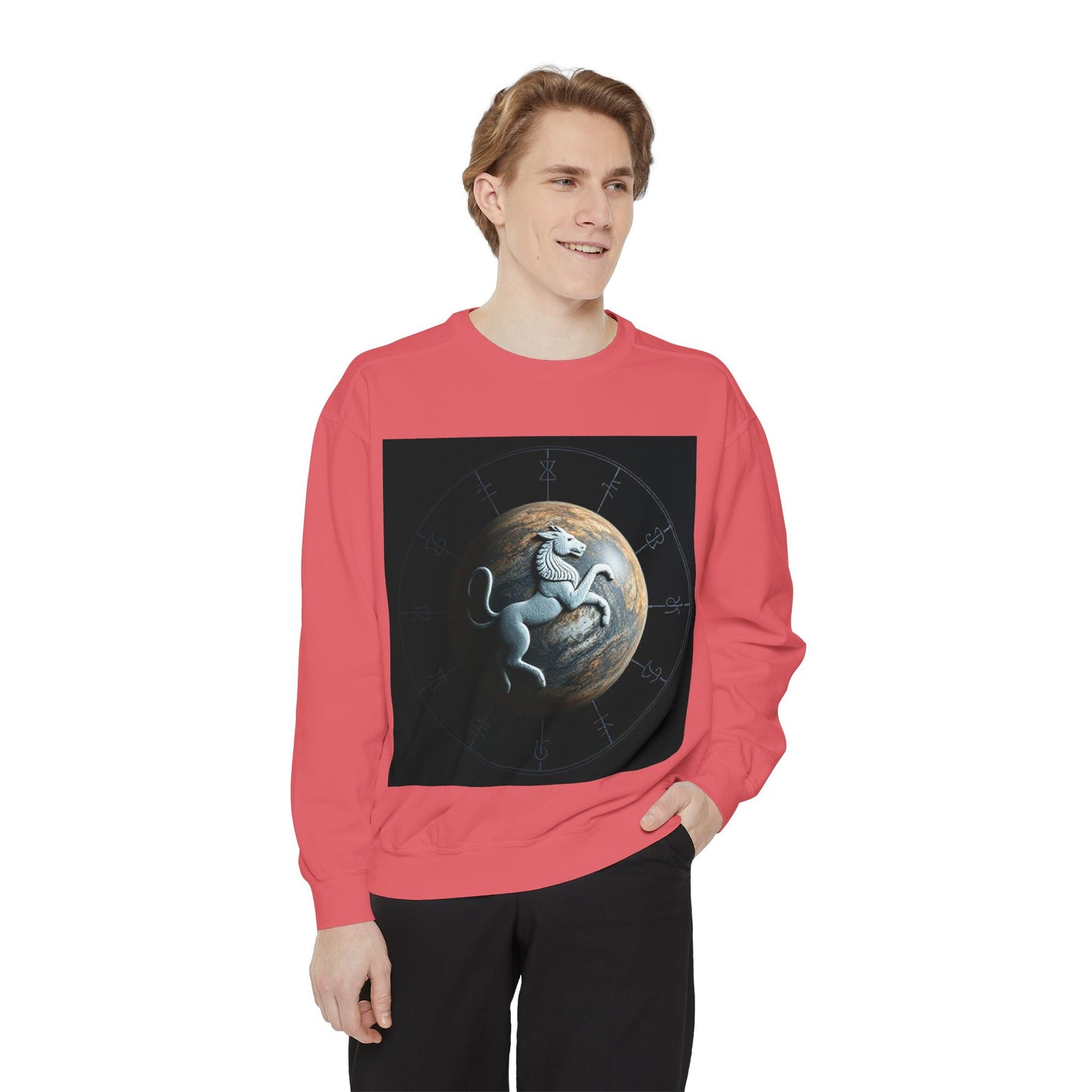 Garment-Dyed Sweatshirt, Unisex, Space Animal Design, Aquarius