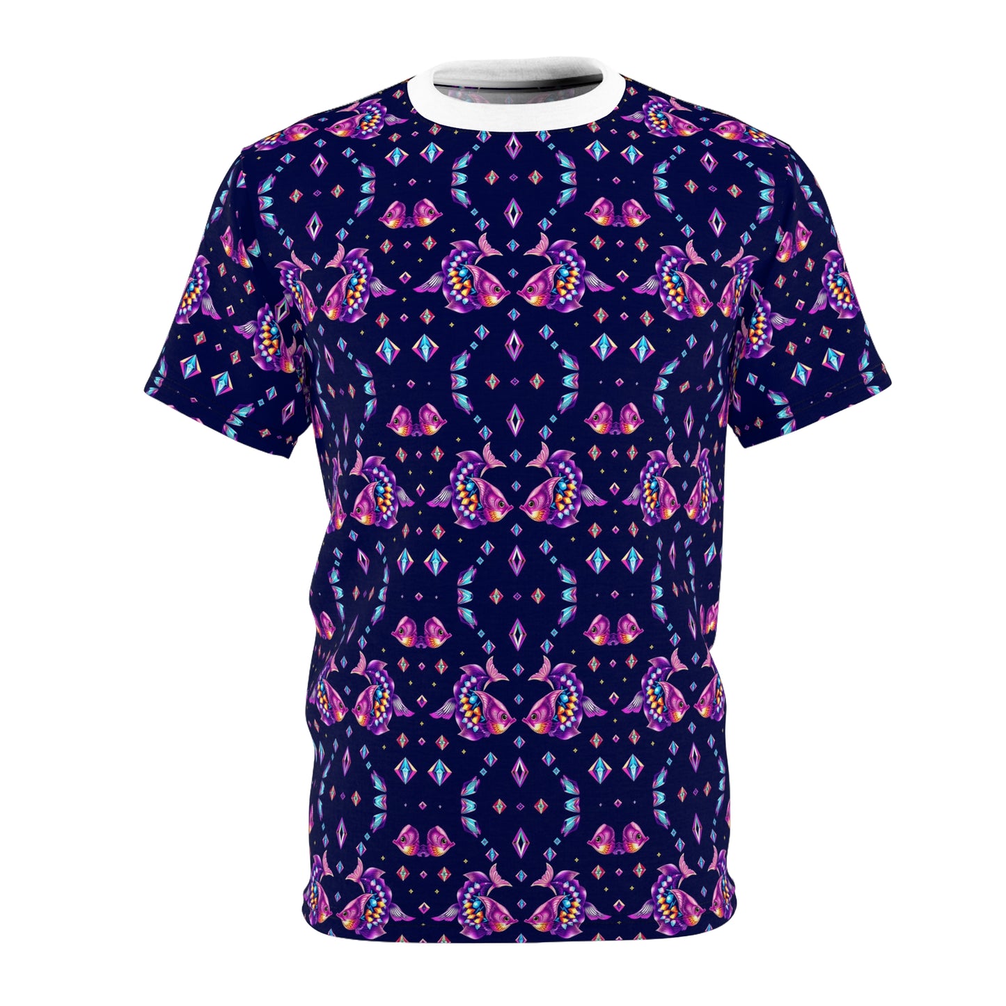 Unisex Cut & Sew T-Shirt, (AOP), Pisces, Zodiac v2, Jewels Pattern
