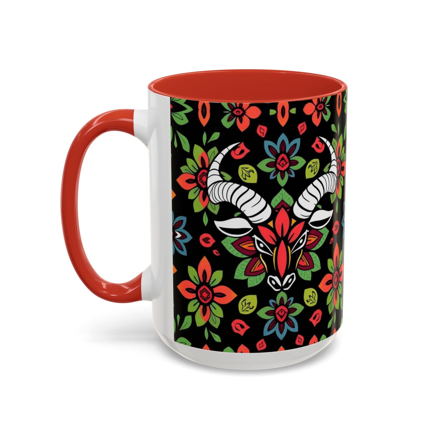 Accent Coffee Mug, Taurus, Zodiac v2. Flower Pattern, (11, 15oz)