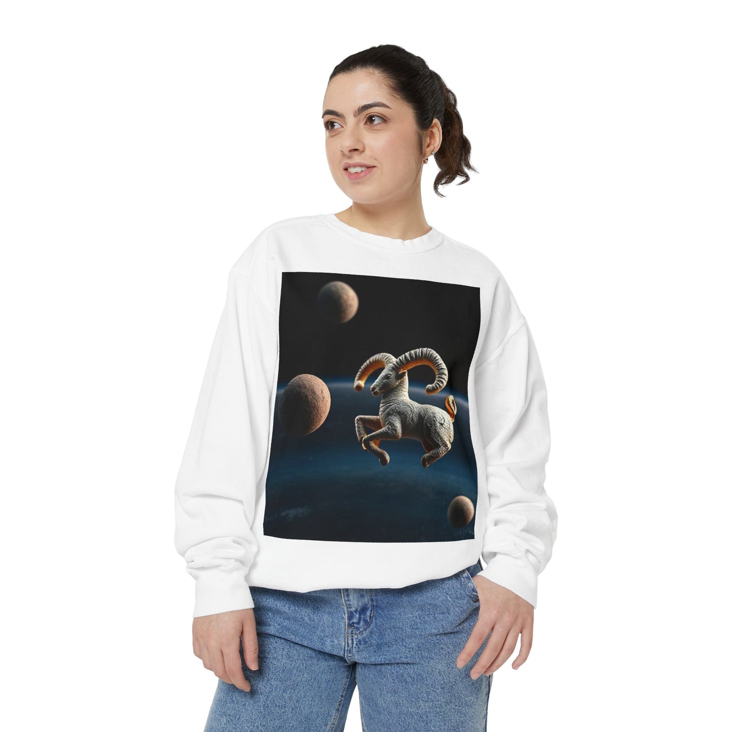 Garment-Dyed Sweatshirt, Unisex, Space Animal Design v1, Aries