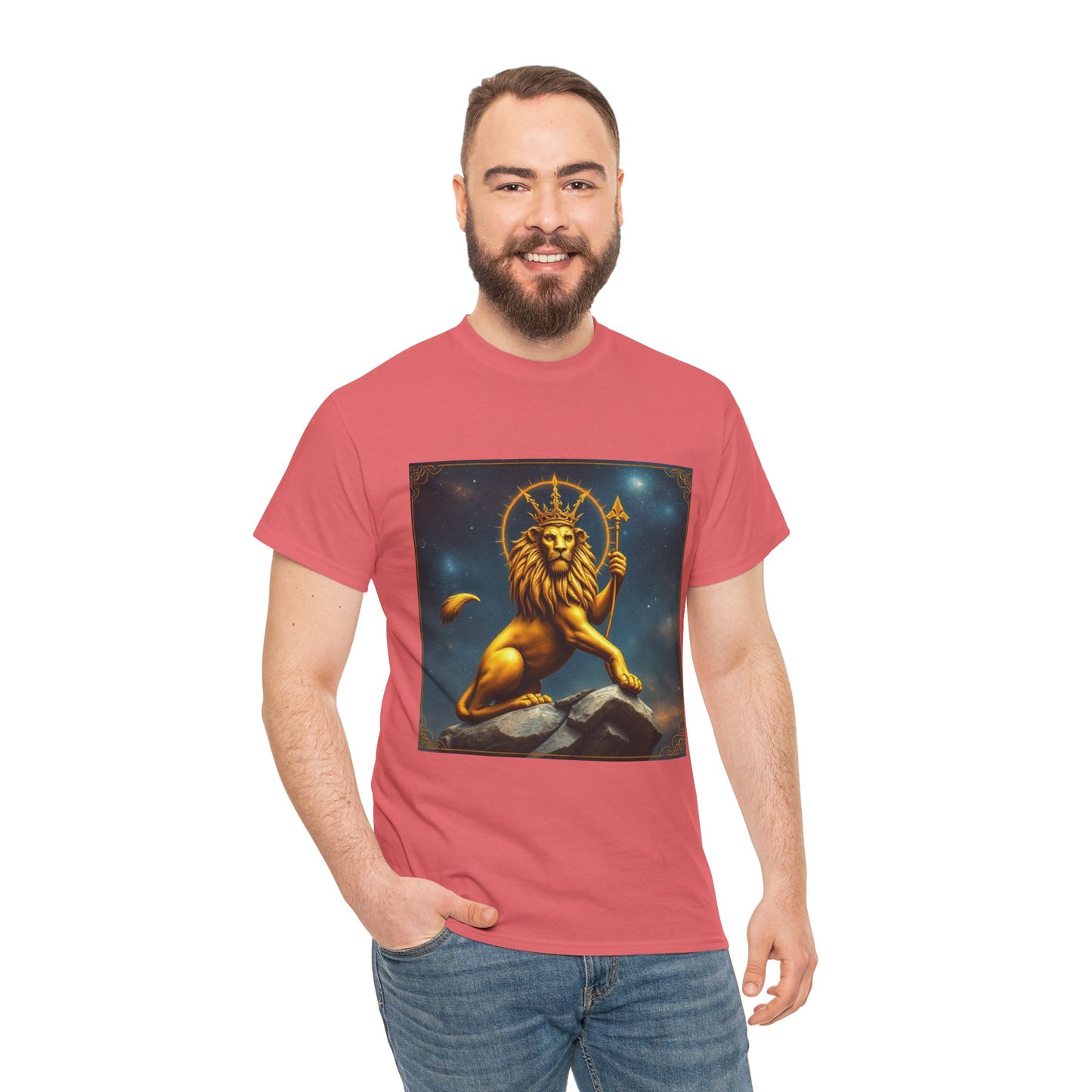 Unisex Heavy Cotton T-Shirt, King of Lions, Leo Zodiac Design