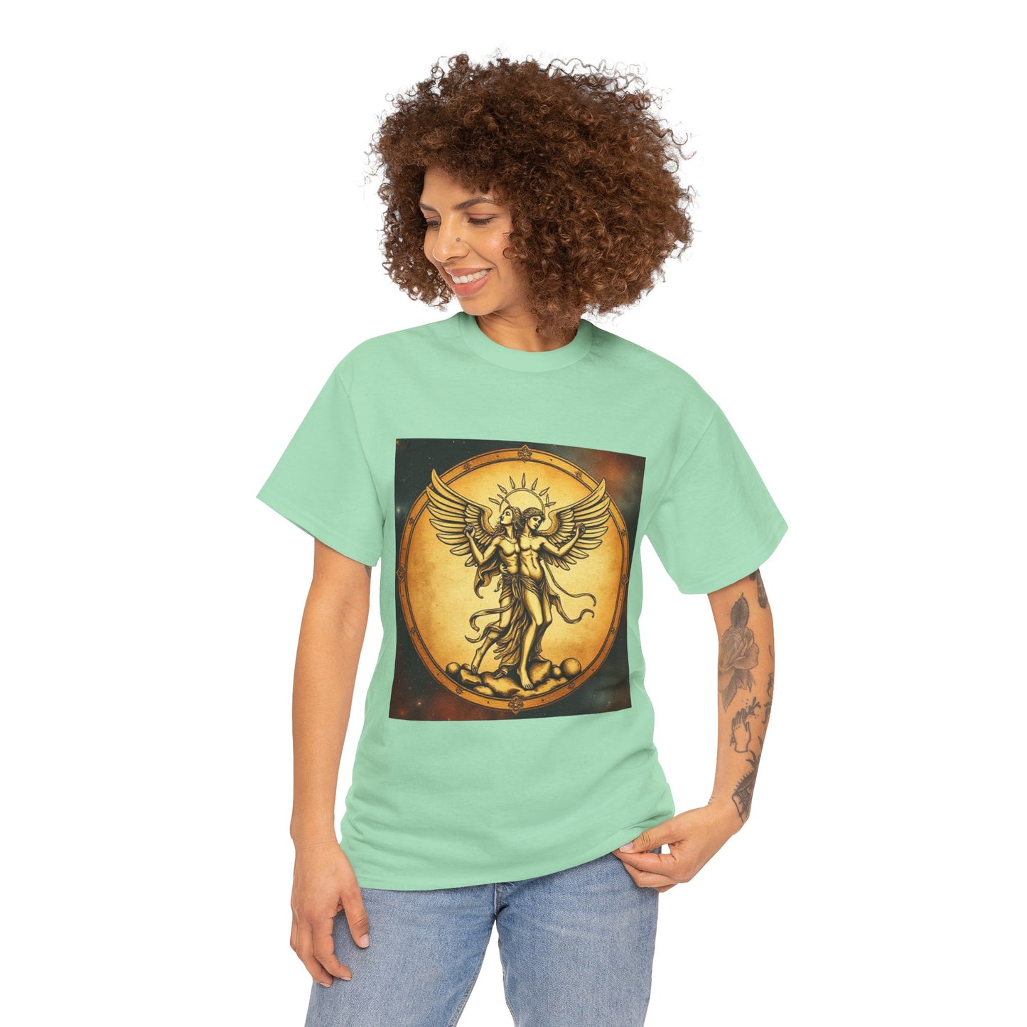 Unisex Heavy Cotton T-Shirt, Twin Angel v1, Gemini Zodiac Design