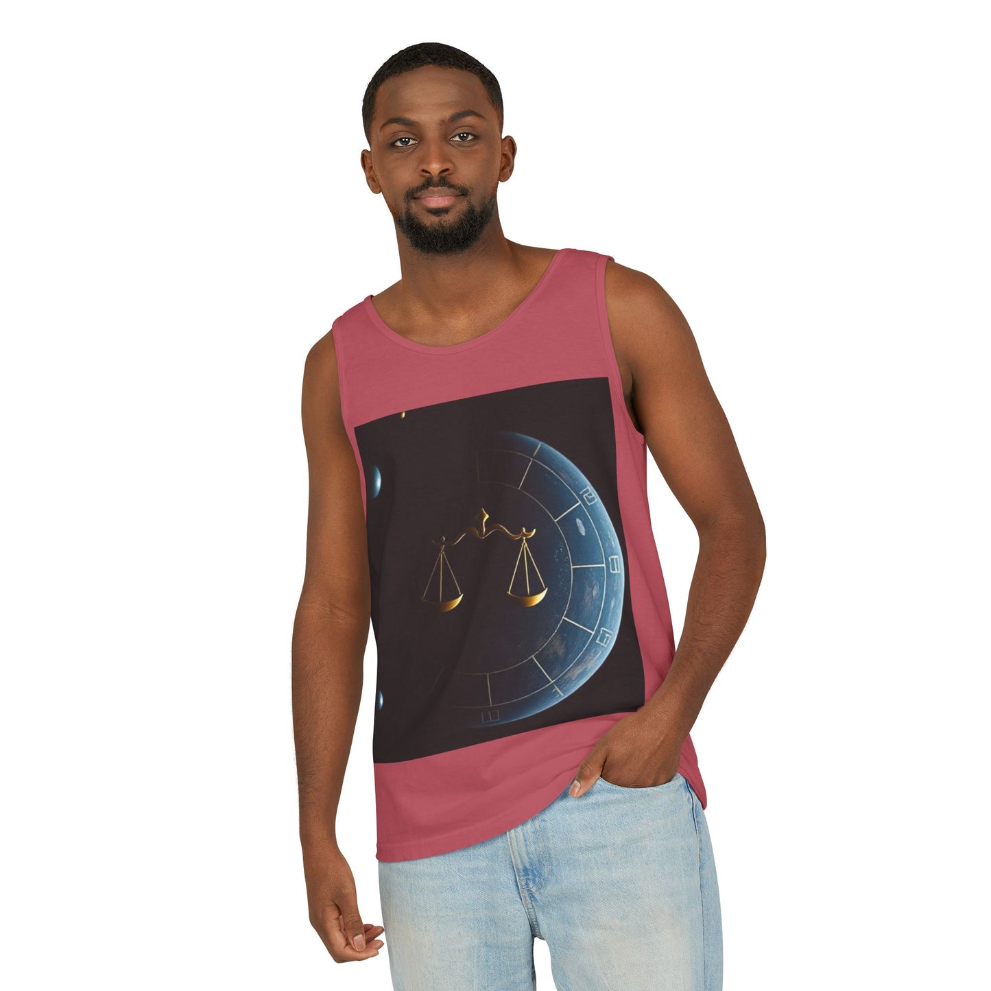 Unisex Garment-Dyed, Tank Top, Libra Design, Space Scale, 100% US cotton