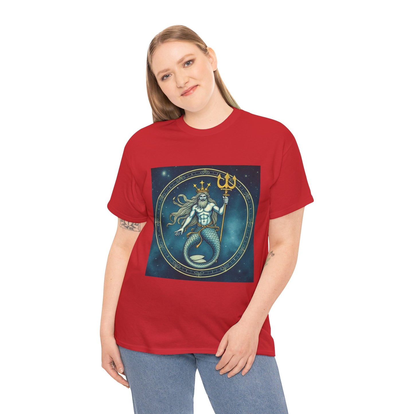 Unisex Heavy Cotton T-Shirt, Aquarius God 6v, Zodiac Design