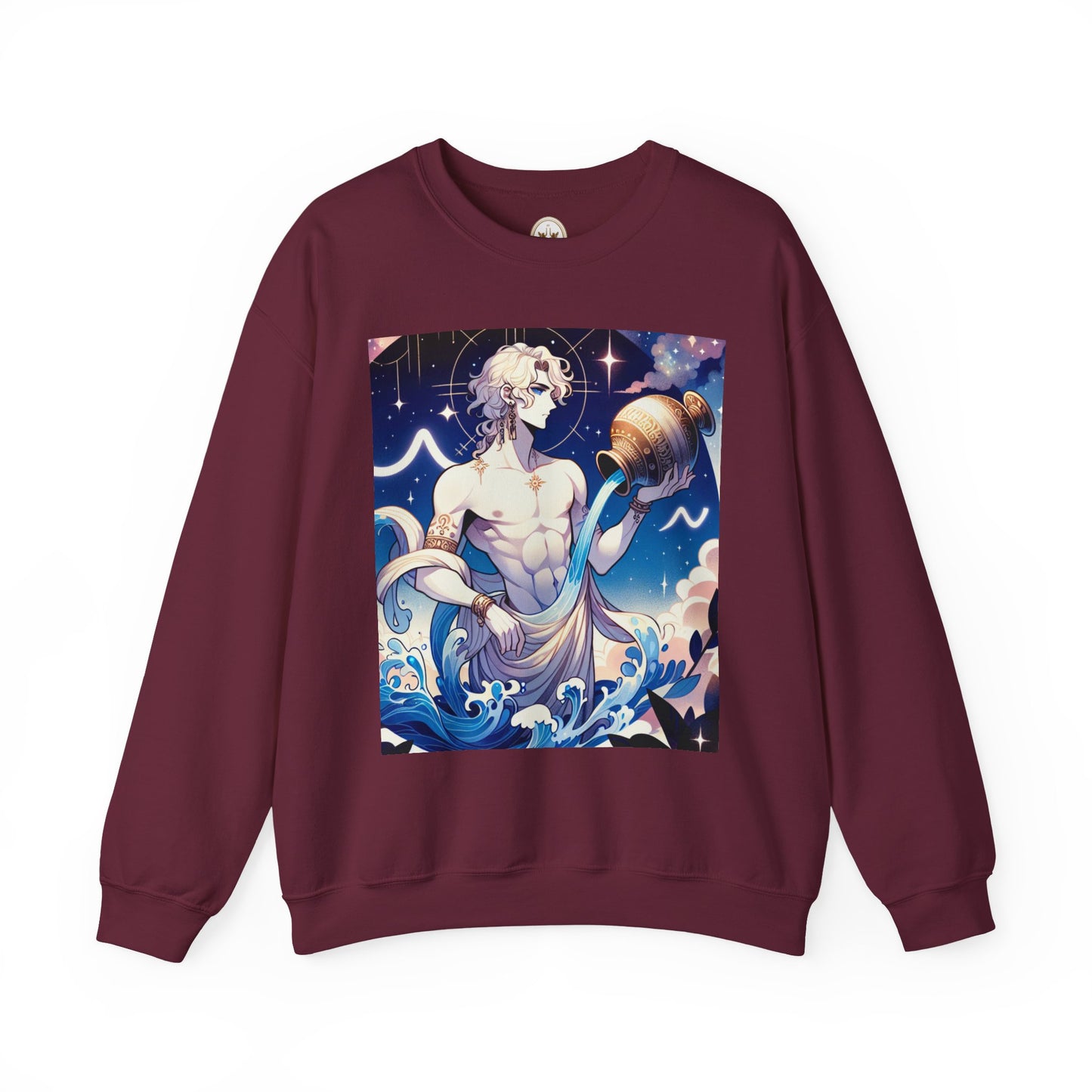 Unisex Heavy Blend™ Crewneck Sweatshirt, Anime Aqua God, Aquarius Zodiac Design