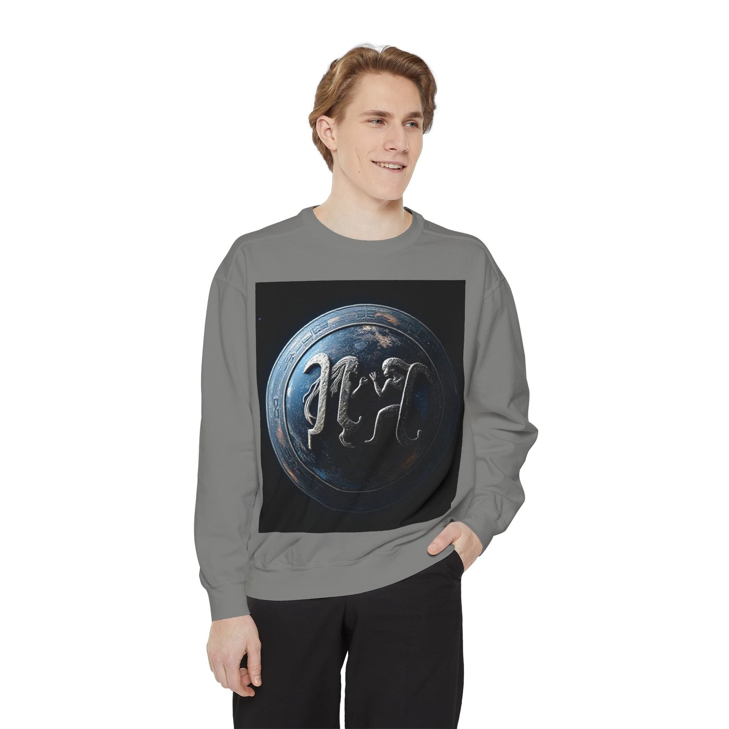 Garment-Dyed Sweatshirt, Unisex, Space Symbol Design, Gemini