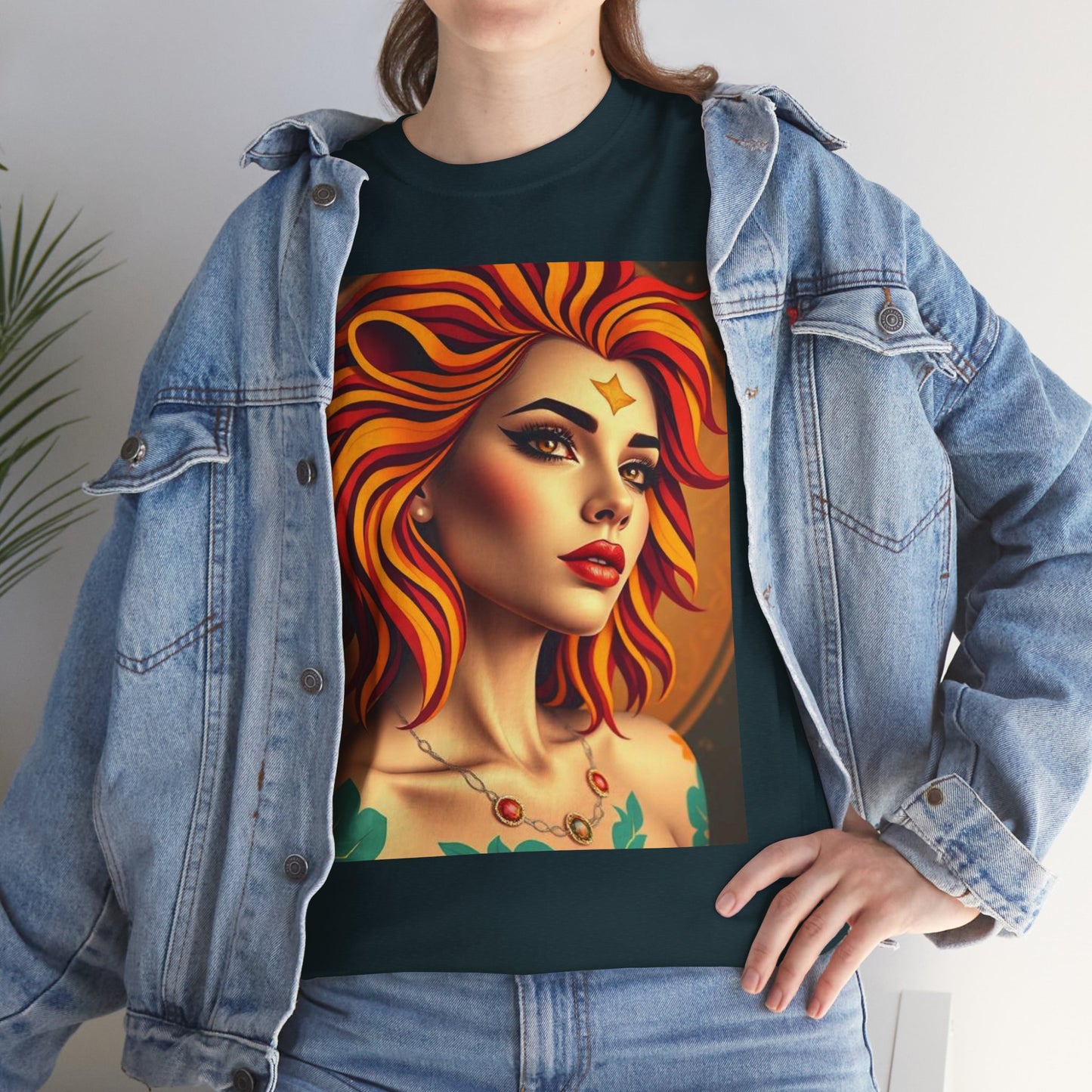 Unisex Heavy Cotton T-Shirt, Leo, Zodiac v3, Sexy Art