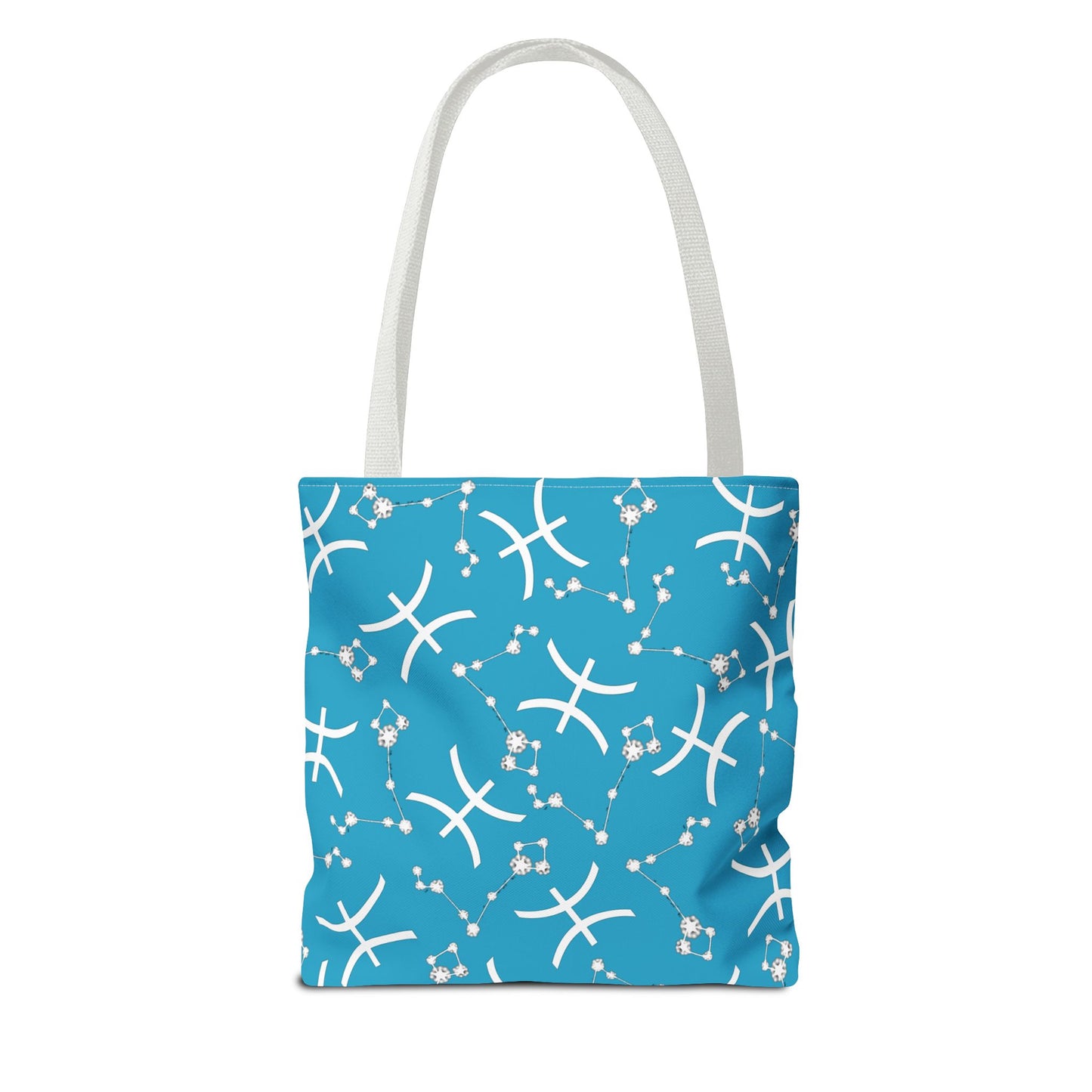 Tote Bag, Pisces Zodiac Sign, AOP, (Turquoise, White)