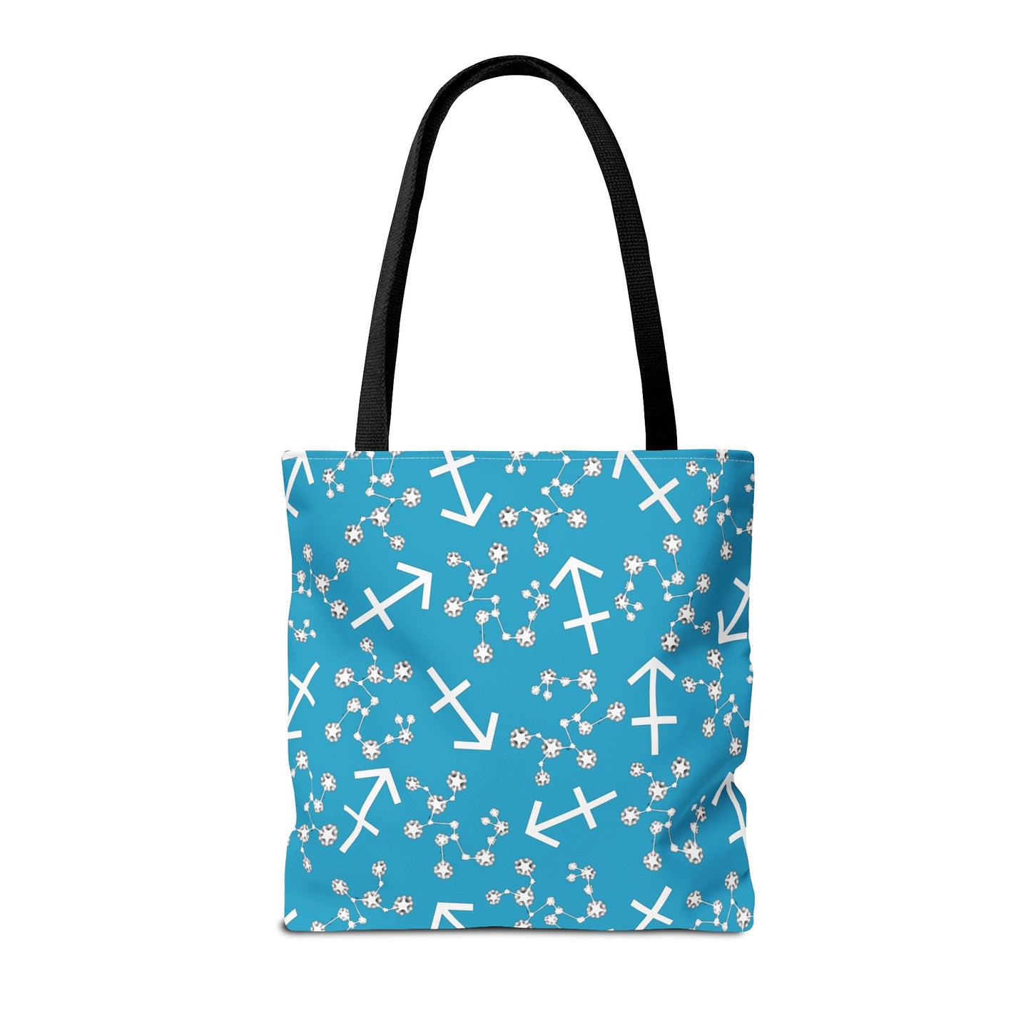 Tote Bag, Sagittarius Zodiac Sign, AOP, (Turquoise, White Print)