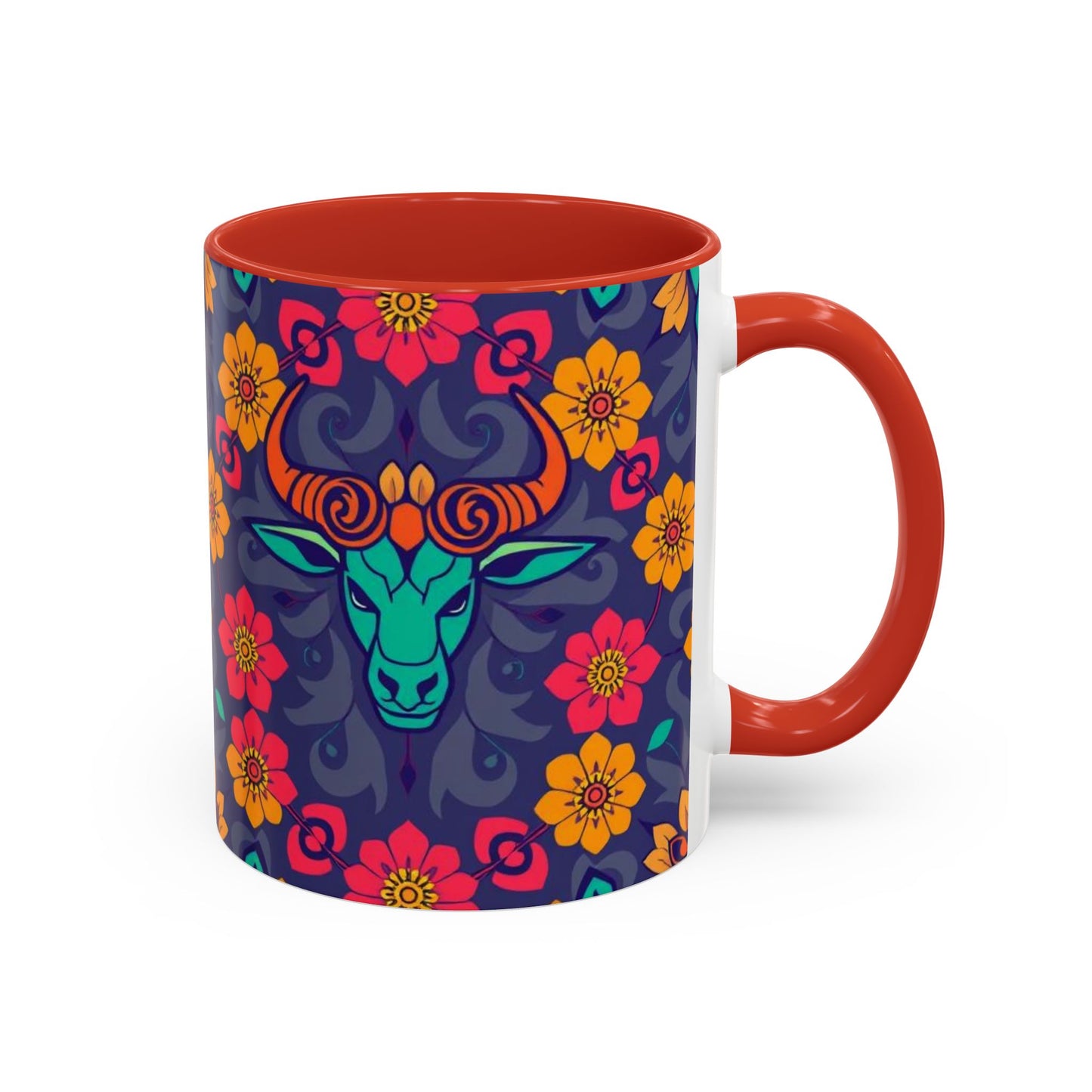 Accent Coffee Mug, Taurus, Zodiac. Flower Pattern, (11, 15oz)