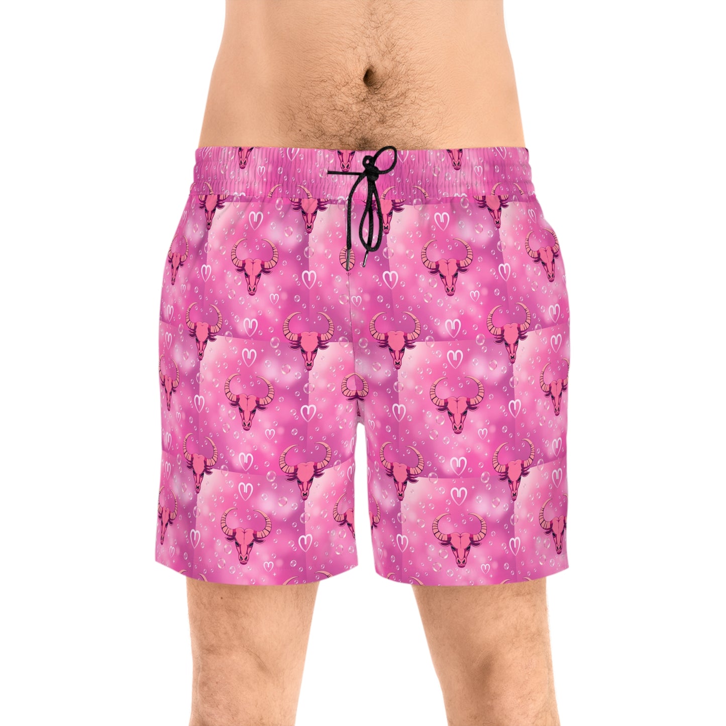 Men's Mid-Length Swim Shorts, (AOP), Taurus, Zodiac, Bubble Pattern