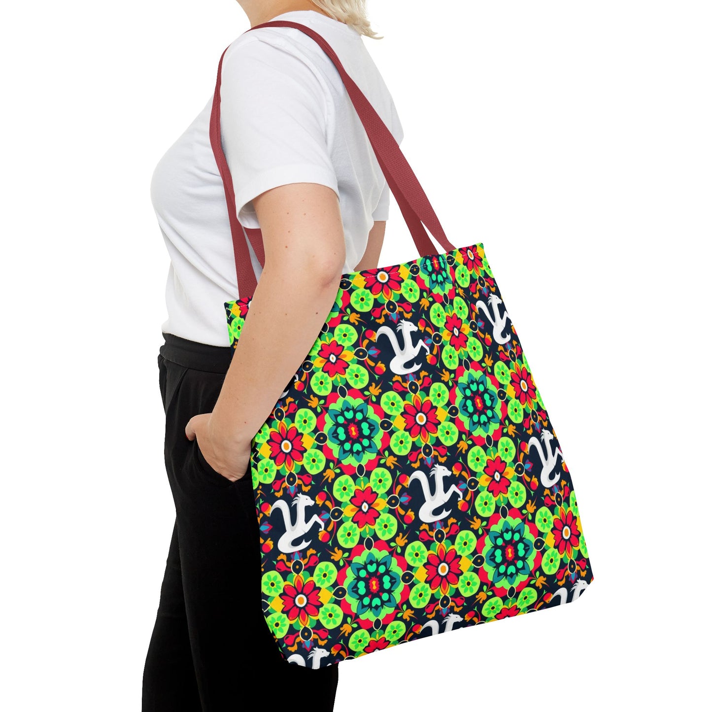 Tote Bag, (AOP), Aquarius, Zodiac v4, Flower Pattern