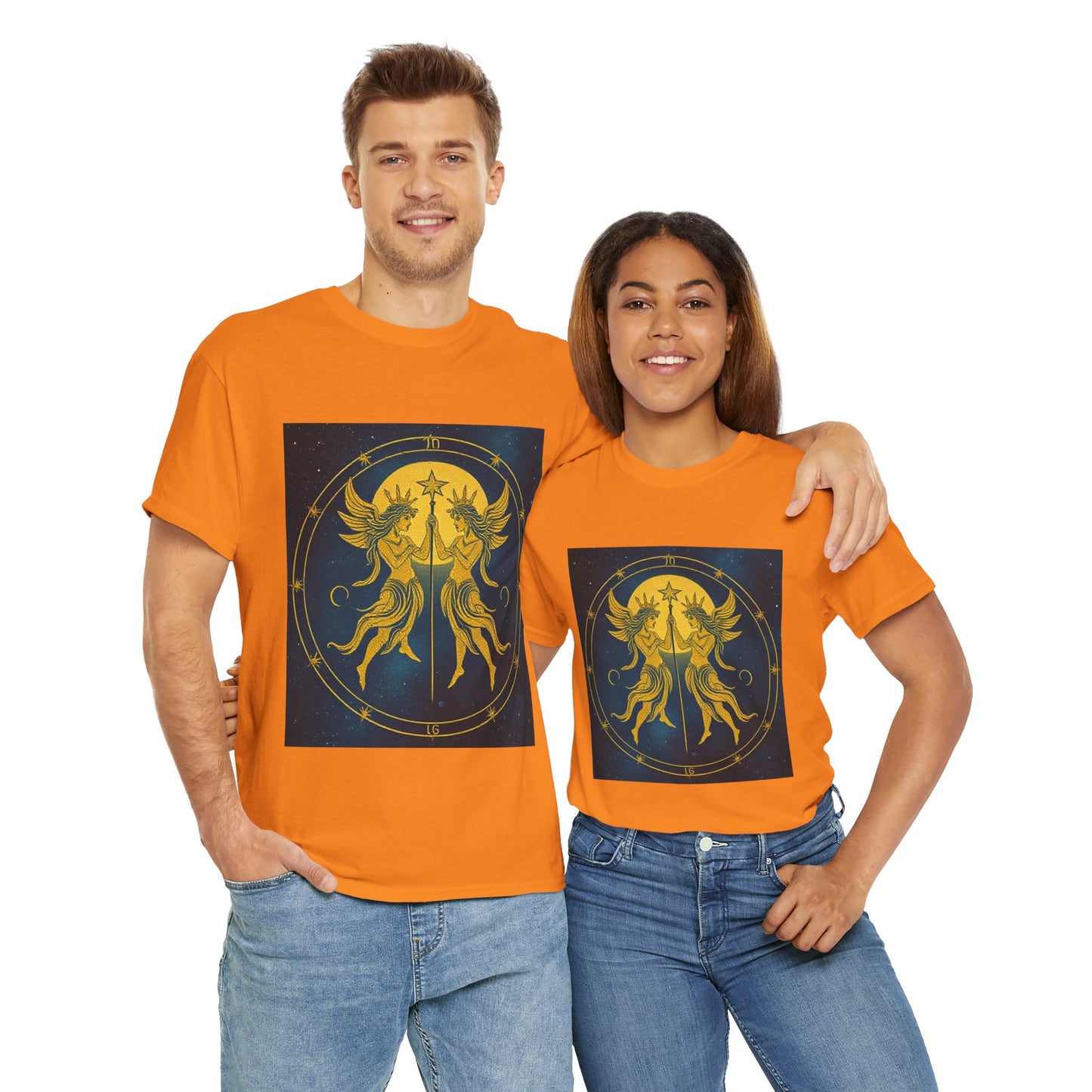 Unisex Heavy Cotton T-Shirt, Space Angel Twins v4, Gemini Zodiac Design