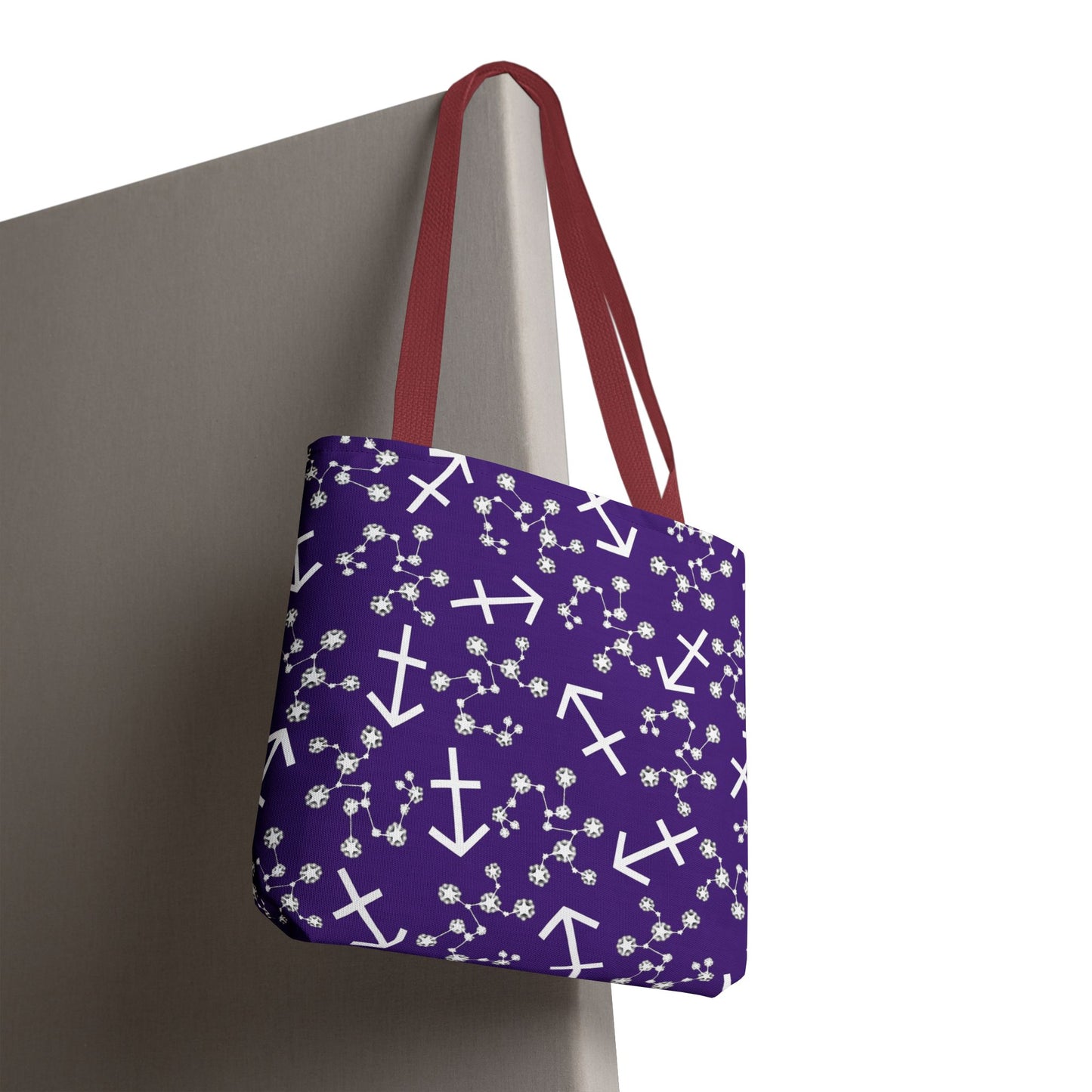 Tote Bag, Sagittarius Zodiac Sign, AOP, (Purple, White Print)