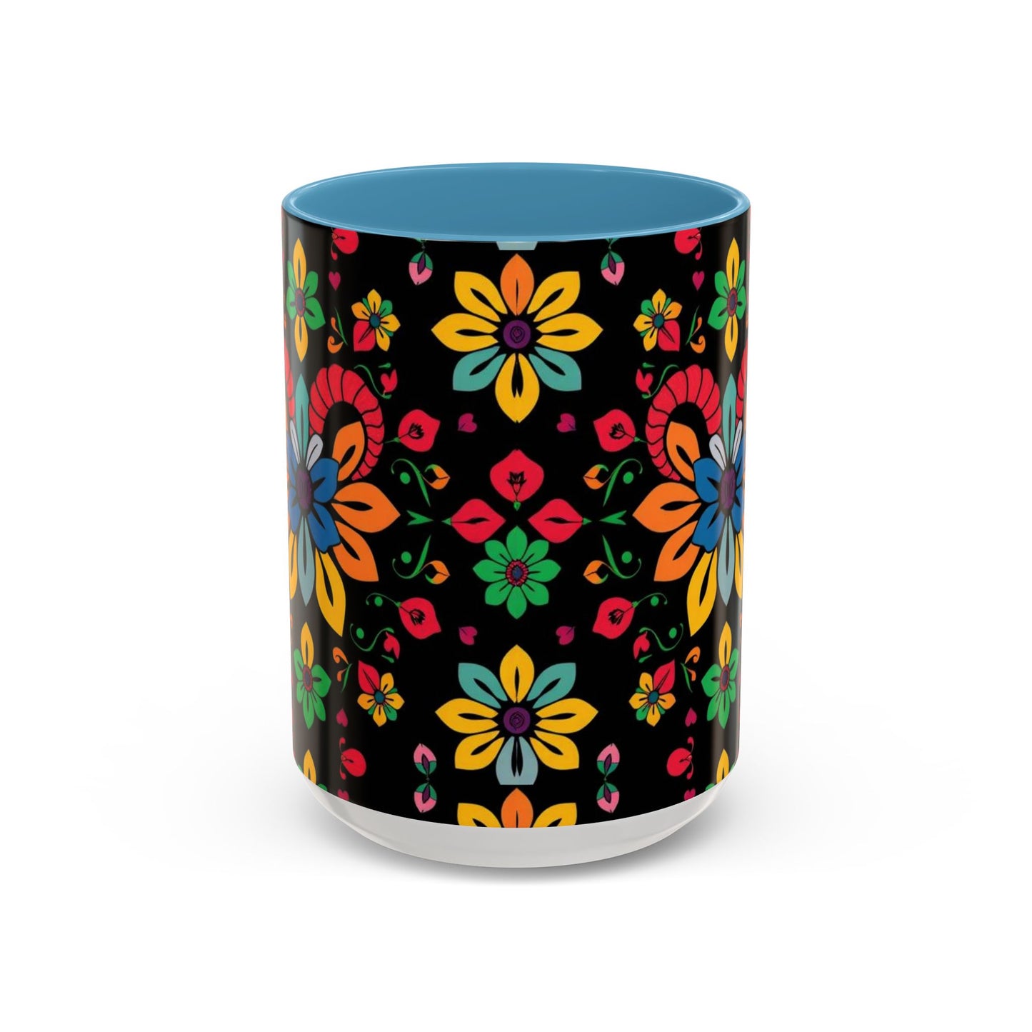 Accent Coffee Mug, Aries, Zodiac v3, Flower Pattern, (11, 15oz)