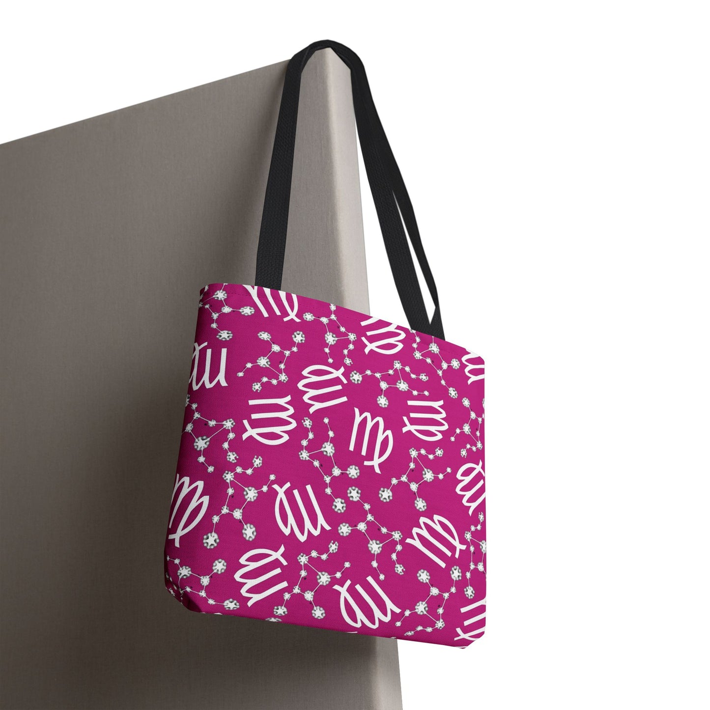 Tote Bag, Virgo Zodiac Sign, AOP, (Pink, White)