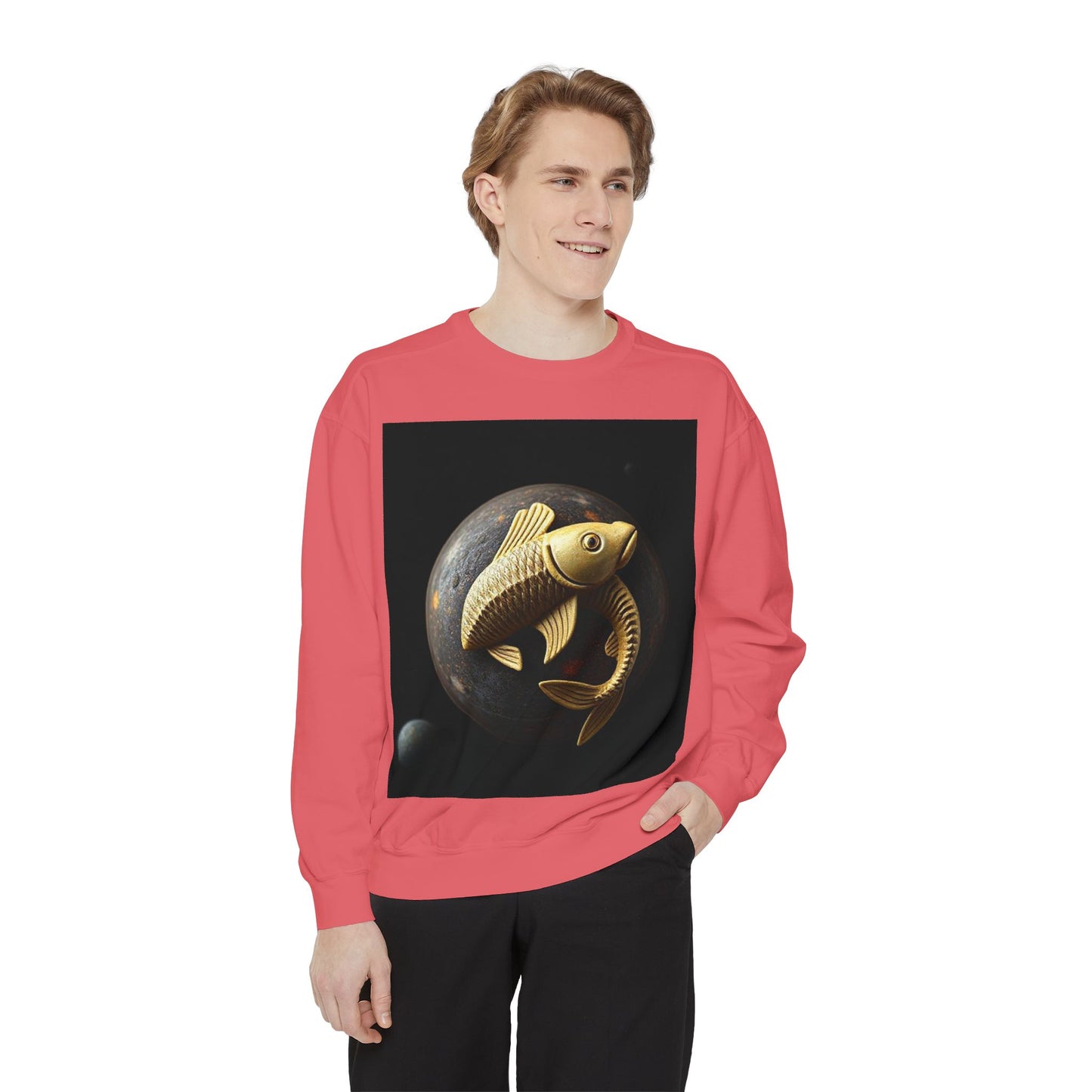 Garment-Dyed Sweatshirt, Unisex, Space Animal Design v1, Pisces