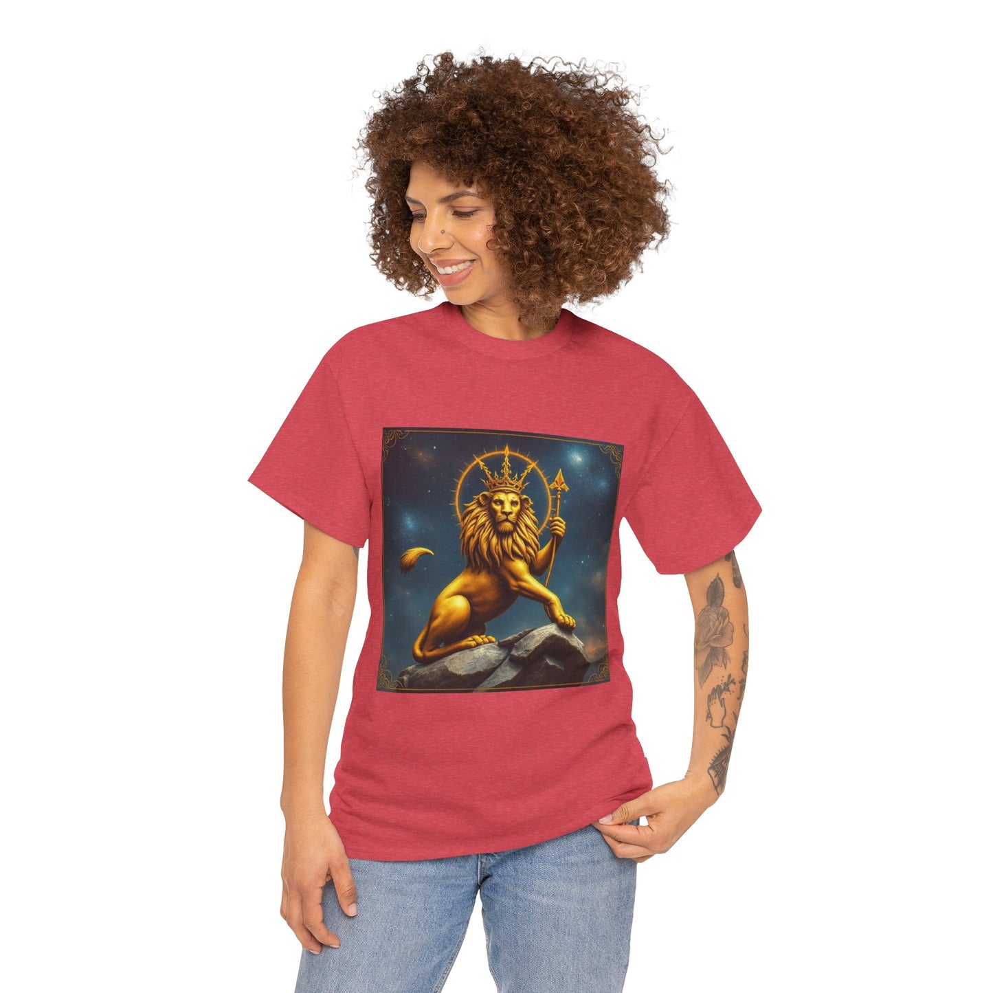Unisex Heavy Cotton T-Shirt, King of Lions, Leo Zodiac Design