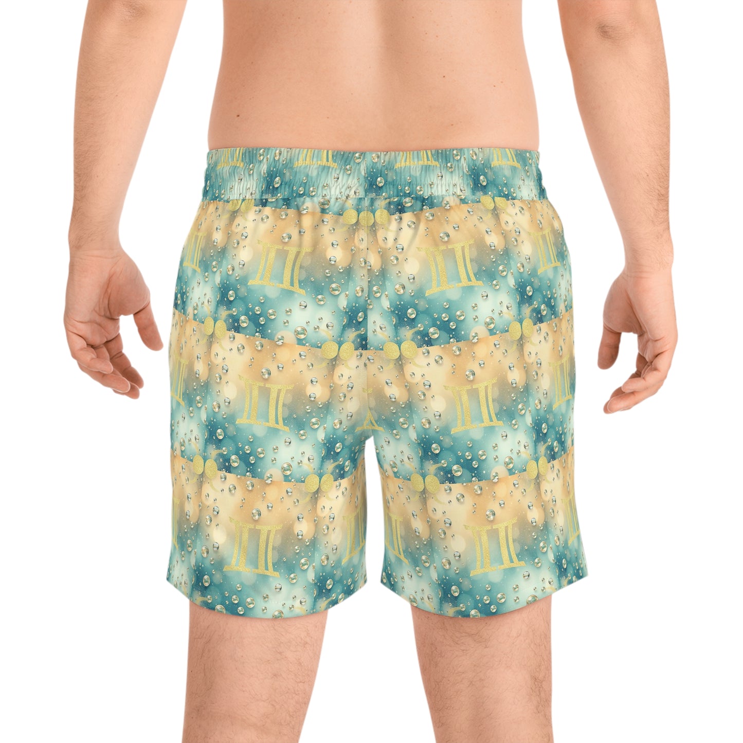 Men's Mid-Length Swim Shorts, (AOP), Gemini, Zodiac v4, Bubble Pattern