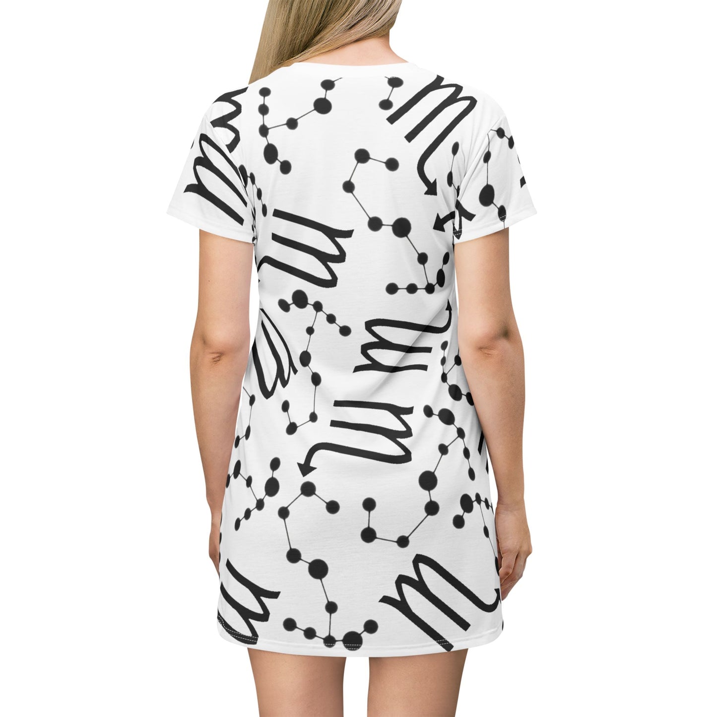 T-Shirt Dress (AOP), 100% Polyester, White thread color, Scorpio Zodiac design