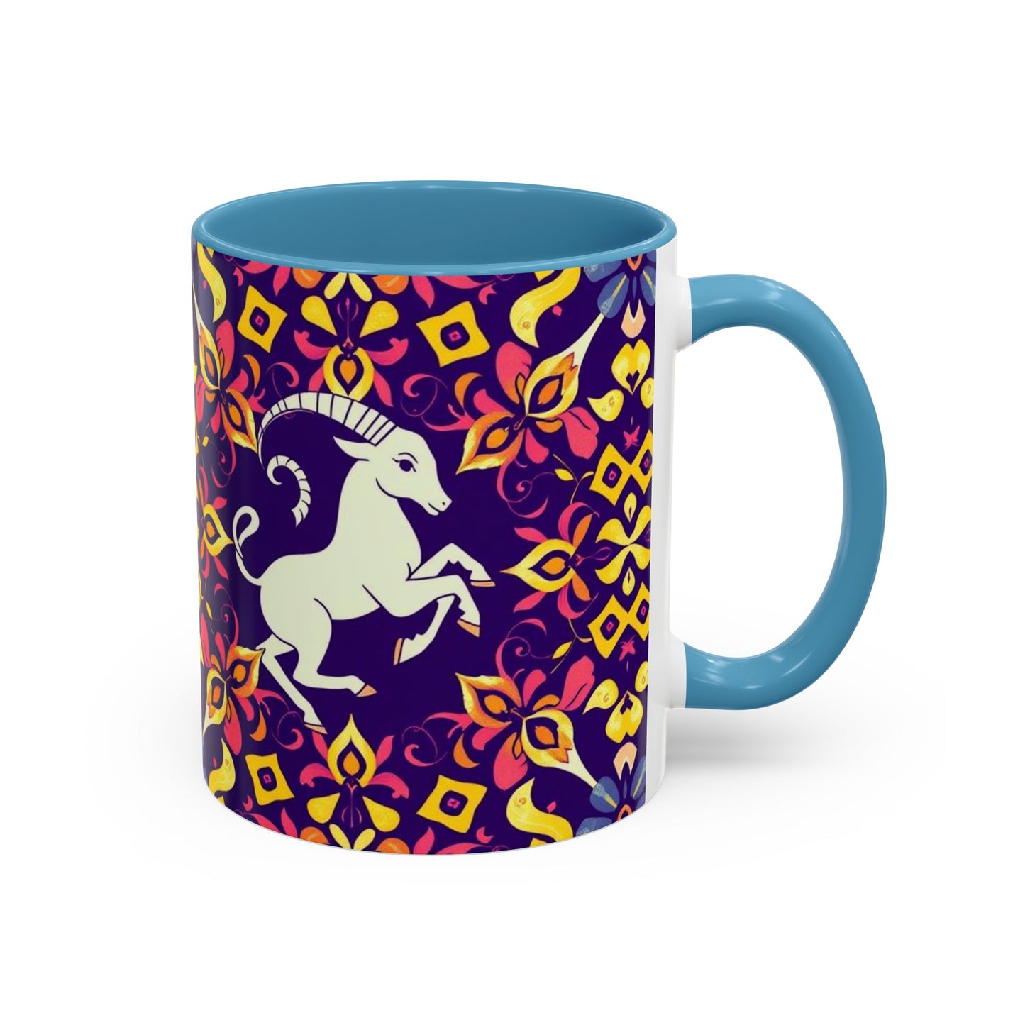 Accent Coffee Mug, Capricorn, Zodiac v1, Flower Pattern, (11, 15oz)