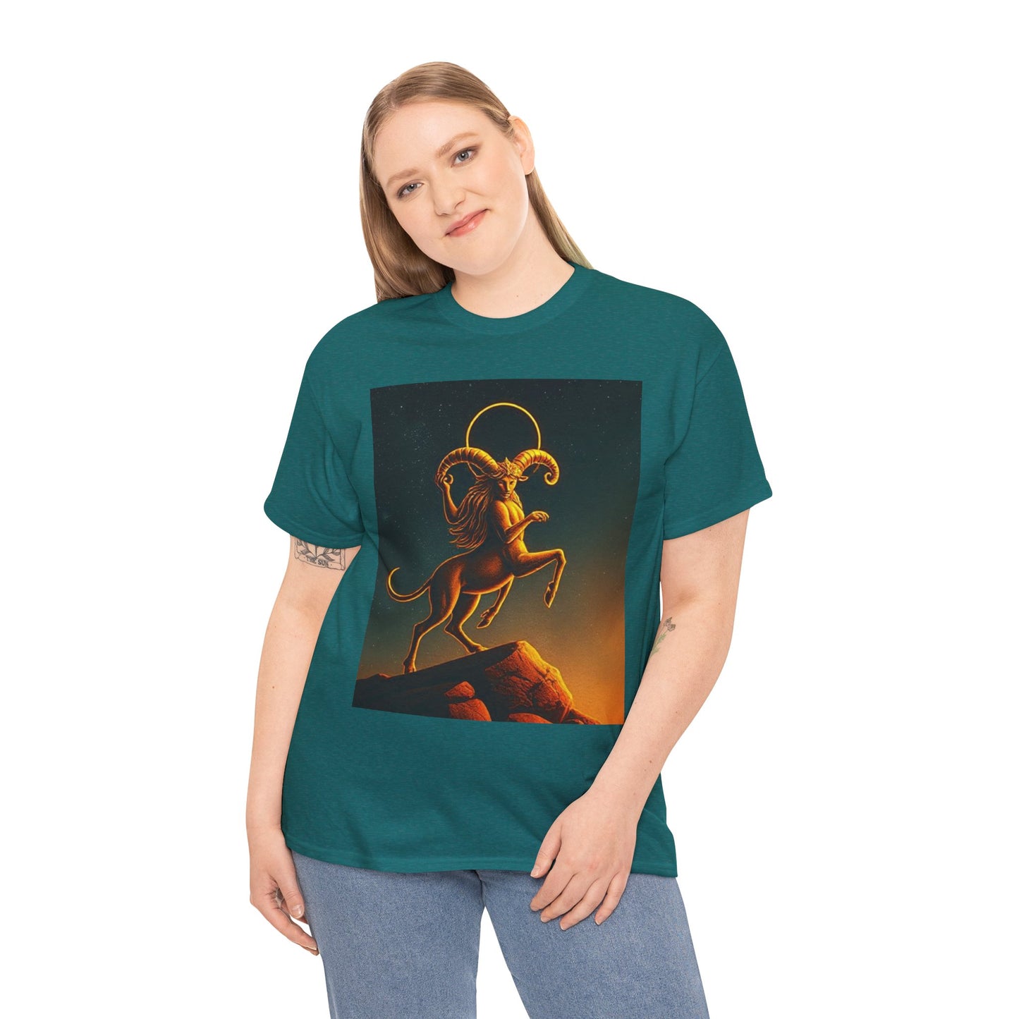 Unisex Heavy Cotton T-Shirt, Mountain Top 1v, Aries Zodiac Design